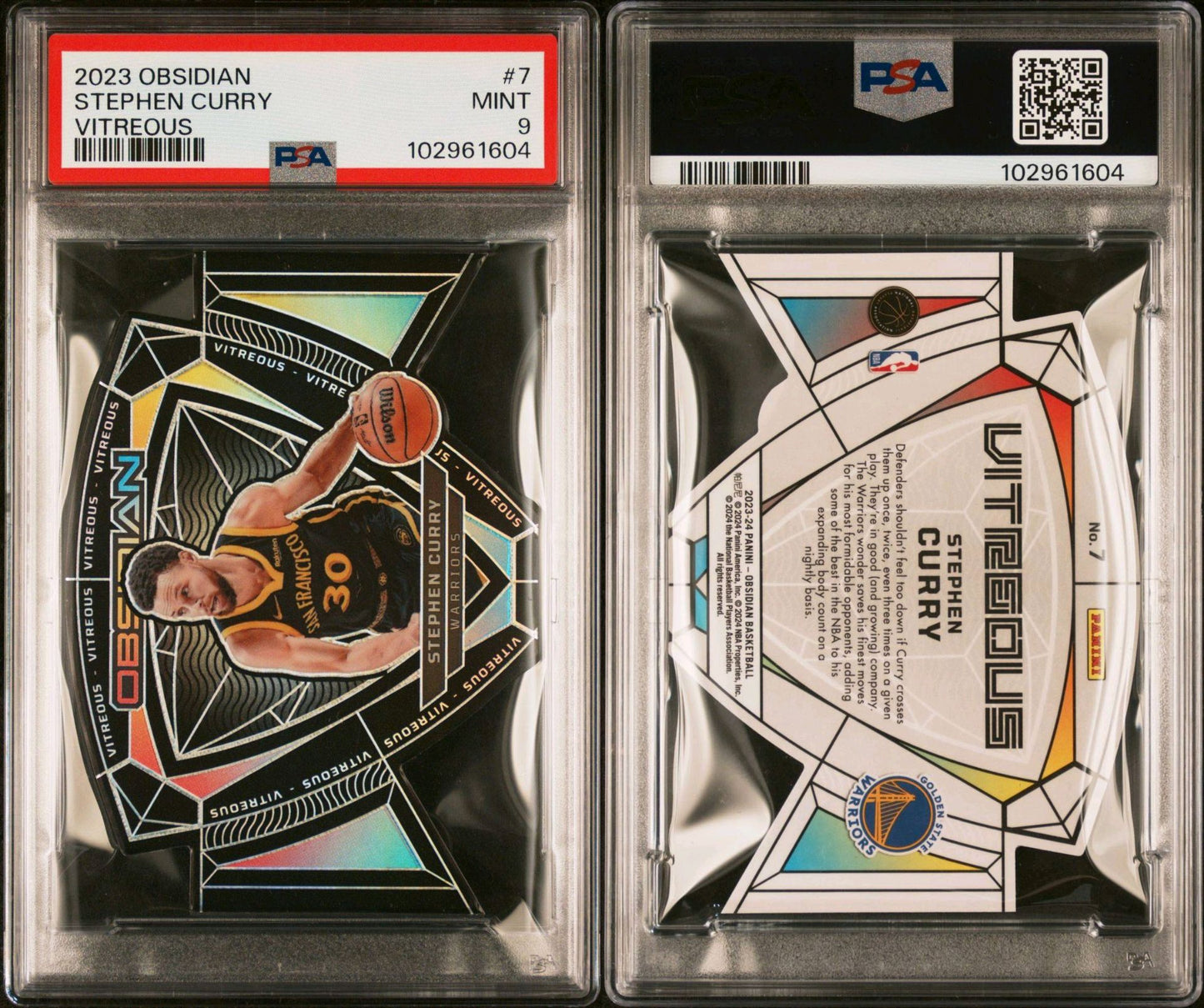 2023-24 Panini Obsidian #7 Stephen Curry Vitreous Die Cut Case Hit SSP PSA9 Mint