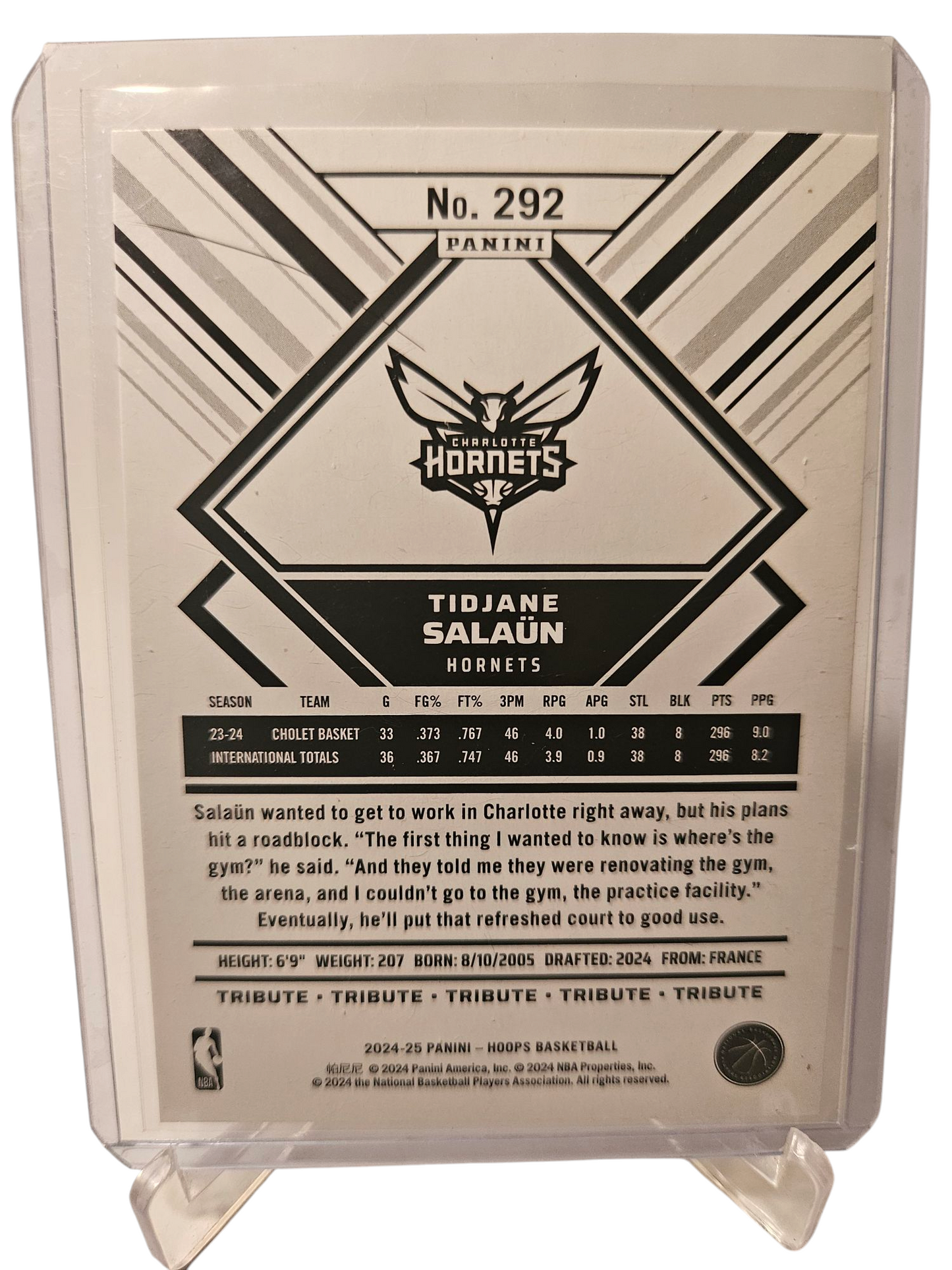 2024-25 Panini Hoops #292 Tidjane Salaun Rookie Card Hoops Tribute