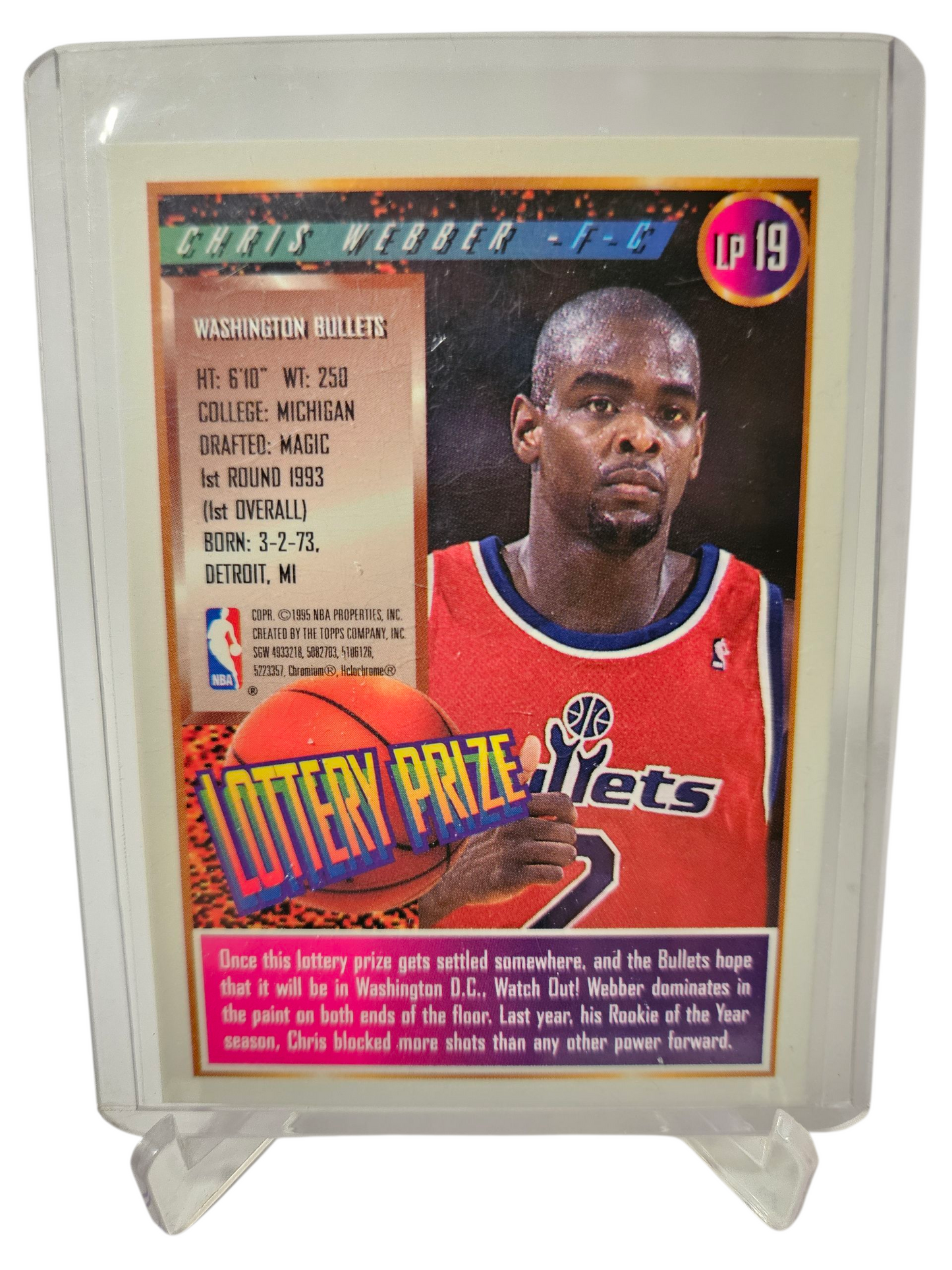 1995 Topps Finest #LP19 Chris Webber Lottery Prize With Protective Coating