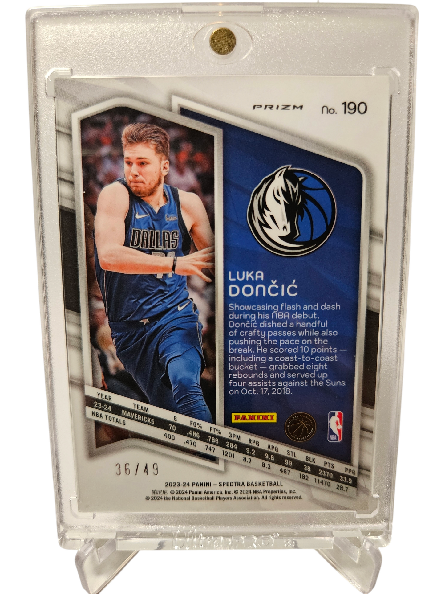 2023-24 Panini Spectra #190 Luka Doncic Spectracular Debut Red Yellow Hyper Prizm 36/49