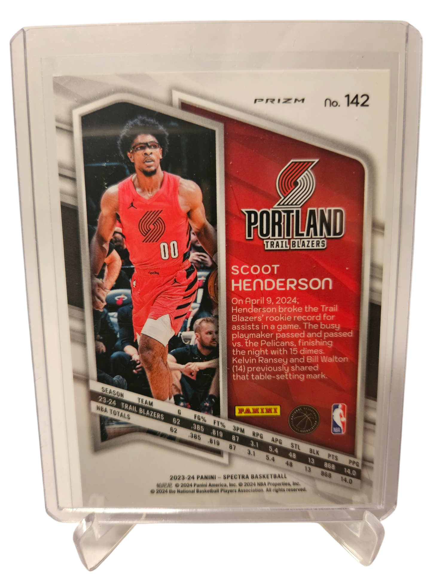 2023-24 Panini Spectra #142 Scoot Henderson Rookie Card Hyper Red Prizm