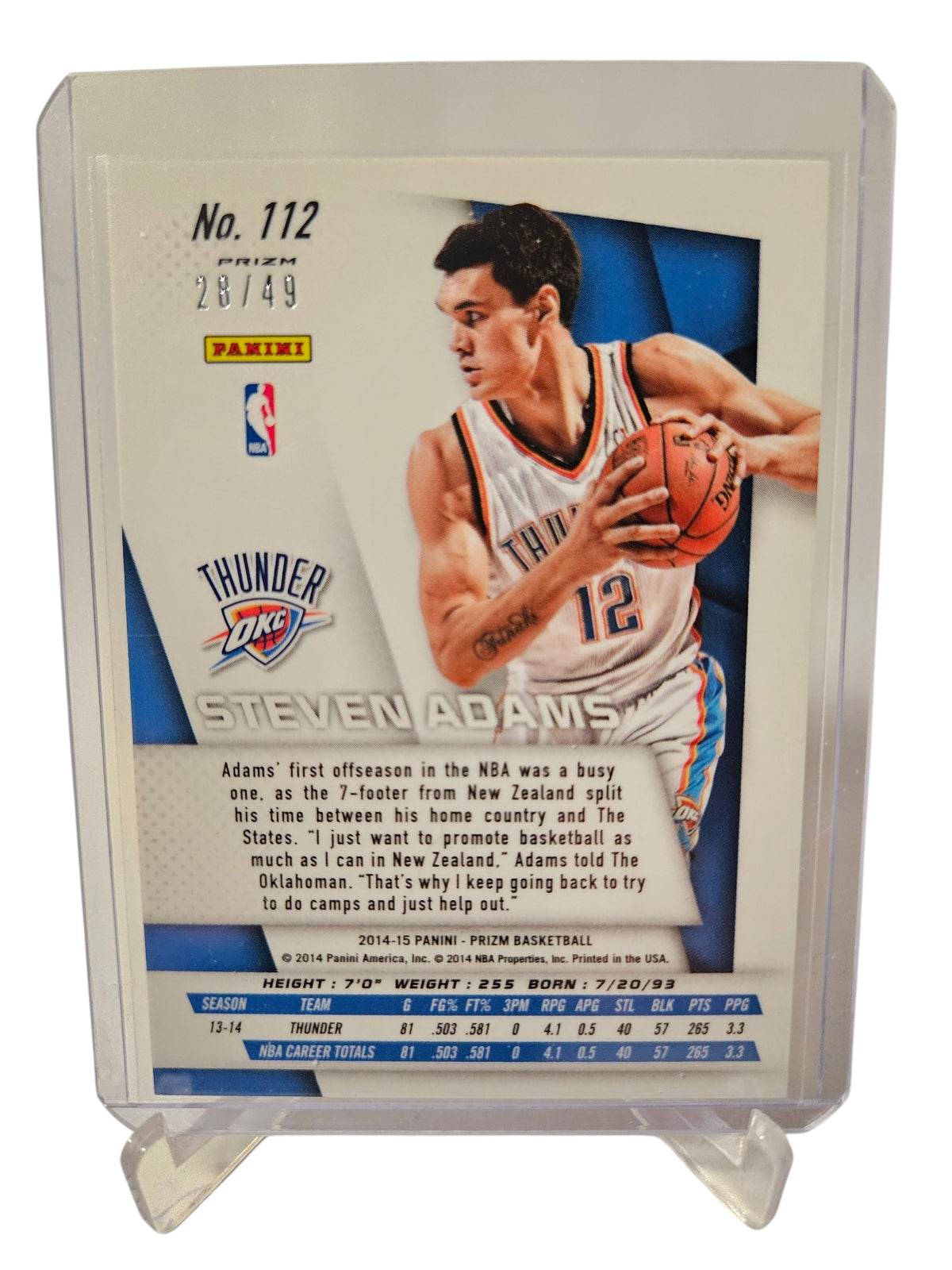 2014-15 Panini Prizm #112 Steven Adams 2nd Year Red Prizm 28/49