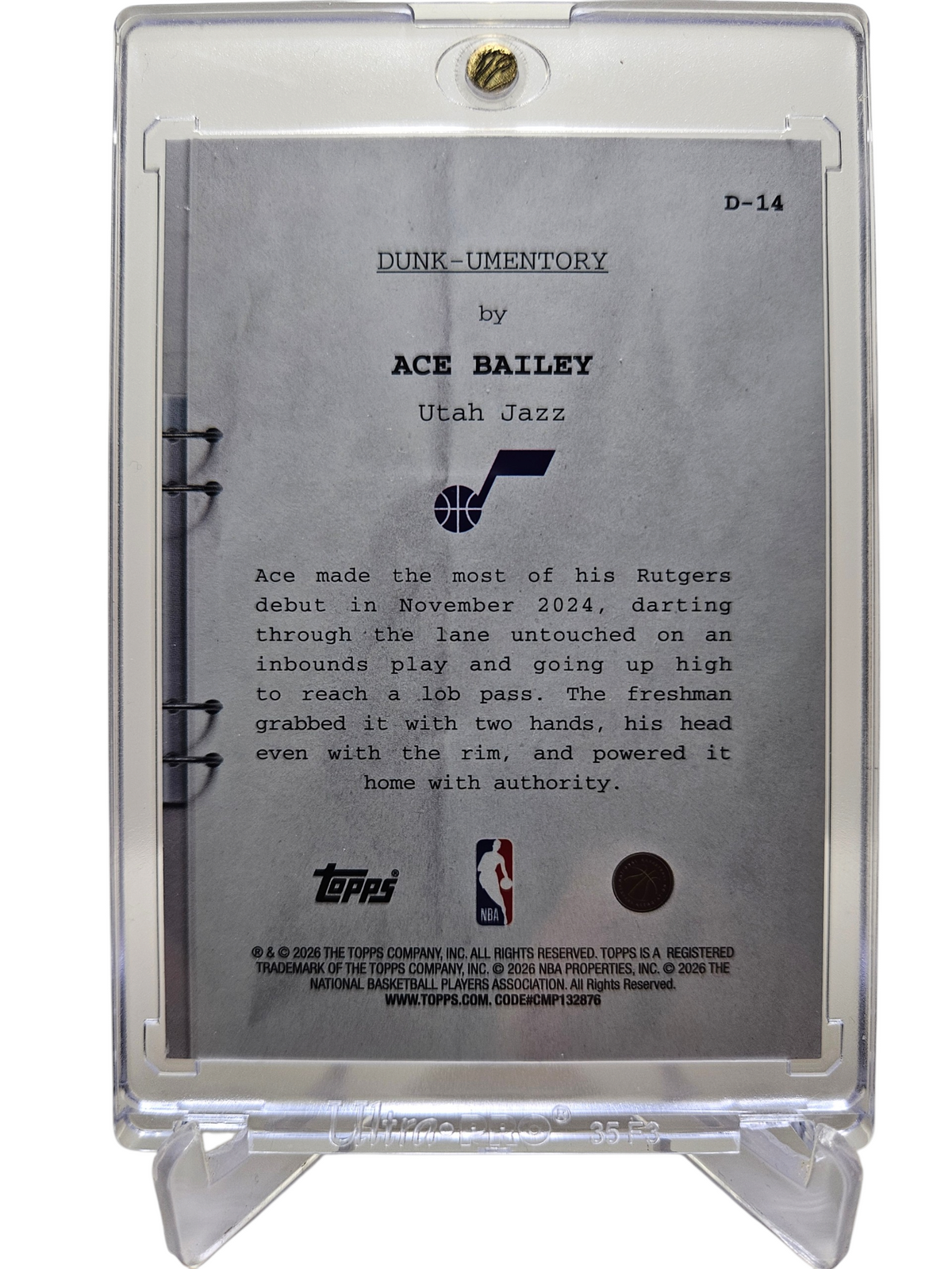 2025-26 Topps Hoops #D-14 Ace Bailey Rookie Card Dunk-Umentory Orange 05/25