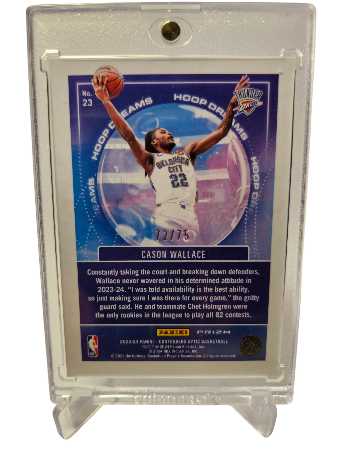 2023-24 Panini Contenders Optic #23 Cason Wallace Rookie Card Hoops Dreams Blue Cracked Ice Prizm 72/75