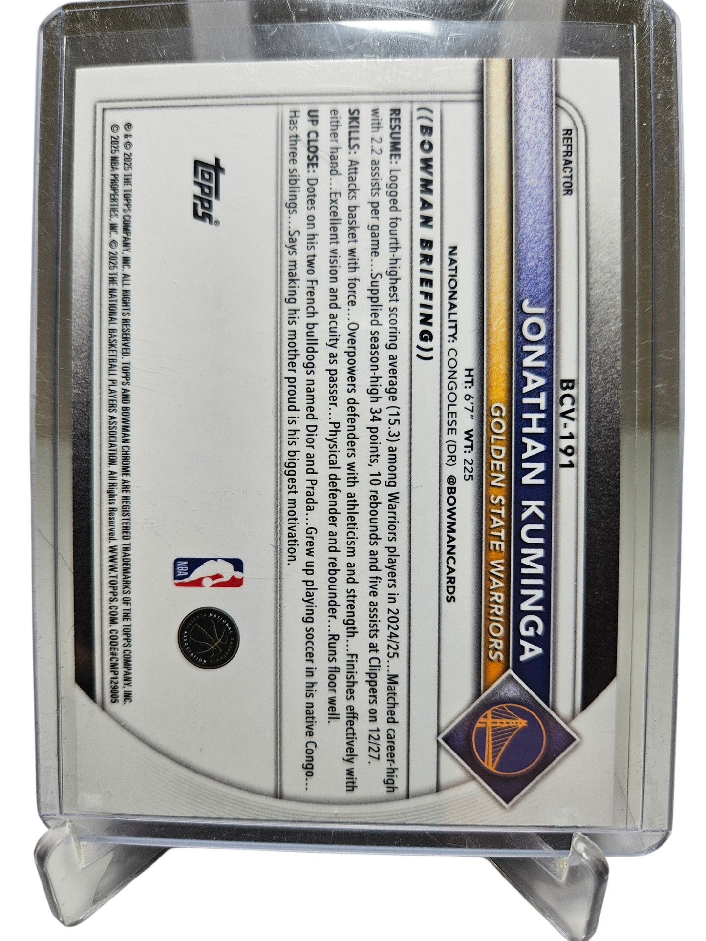 2025-26 Topps Bowman #BCV-191 Jonathan Kuminga Chrome Refractor 434/499