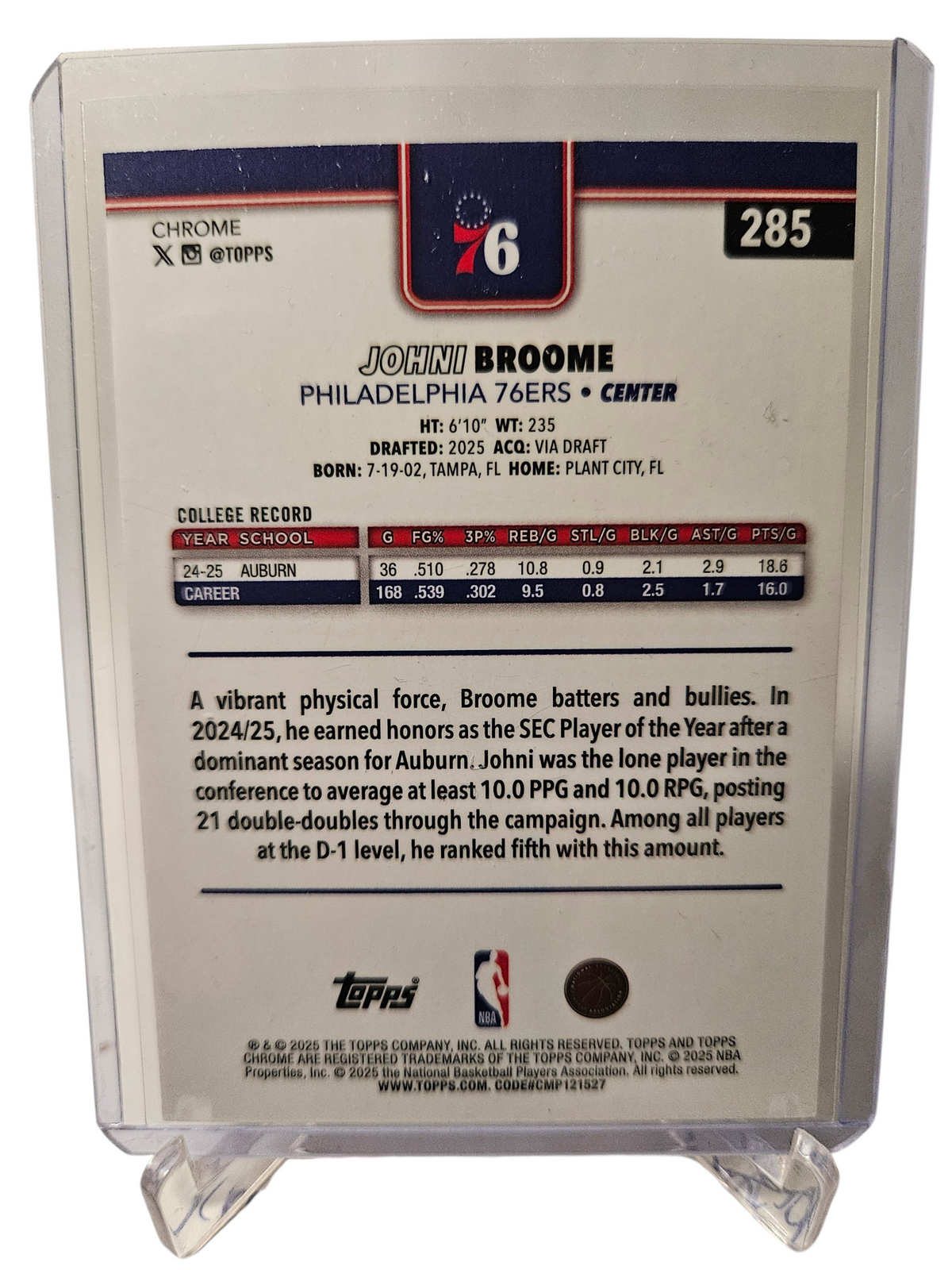 2025 Topps #285 John Broome Red White Blue Refractor