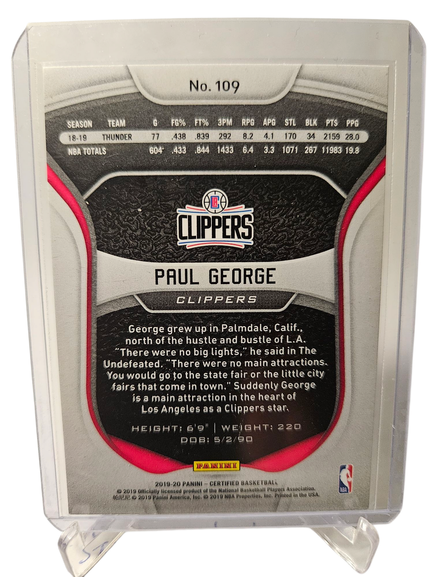 2019-20 Panini Totally Certified Stock #105 Paul George