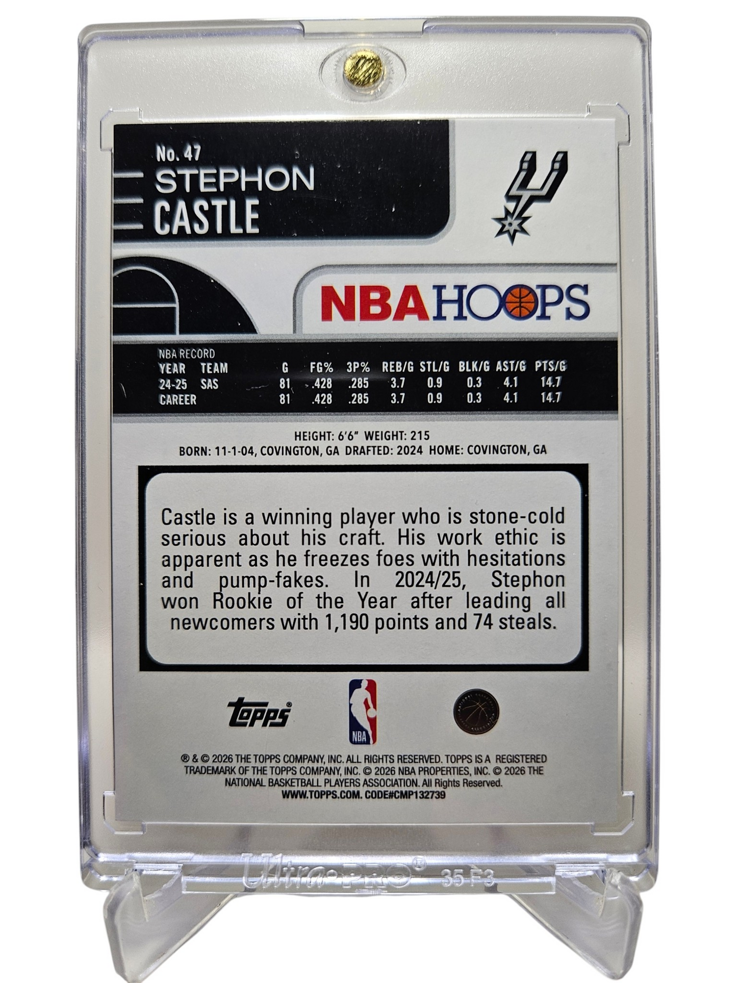 2025-26 Topps Hoops #47 Stephon Castle Purple Pixel Burst 86/99