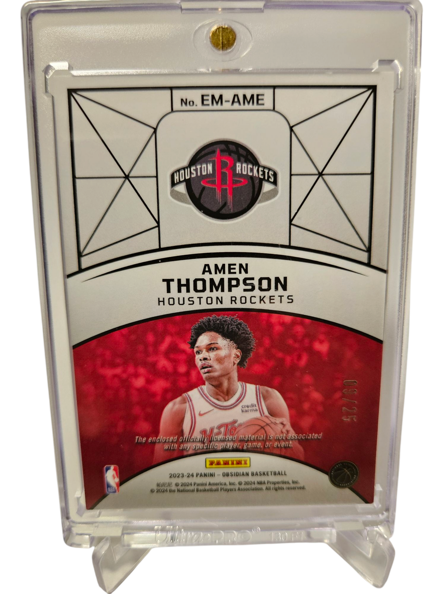 2023-24 Panini Obsidian #EM-AME Amen Thompson Rookie Card Eclipse Green Etch Patch 09/25