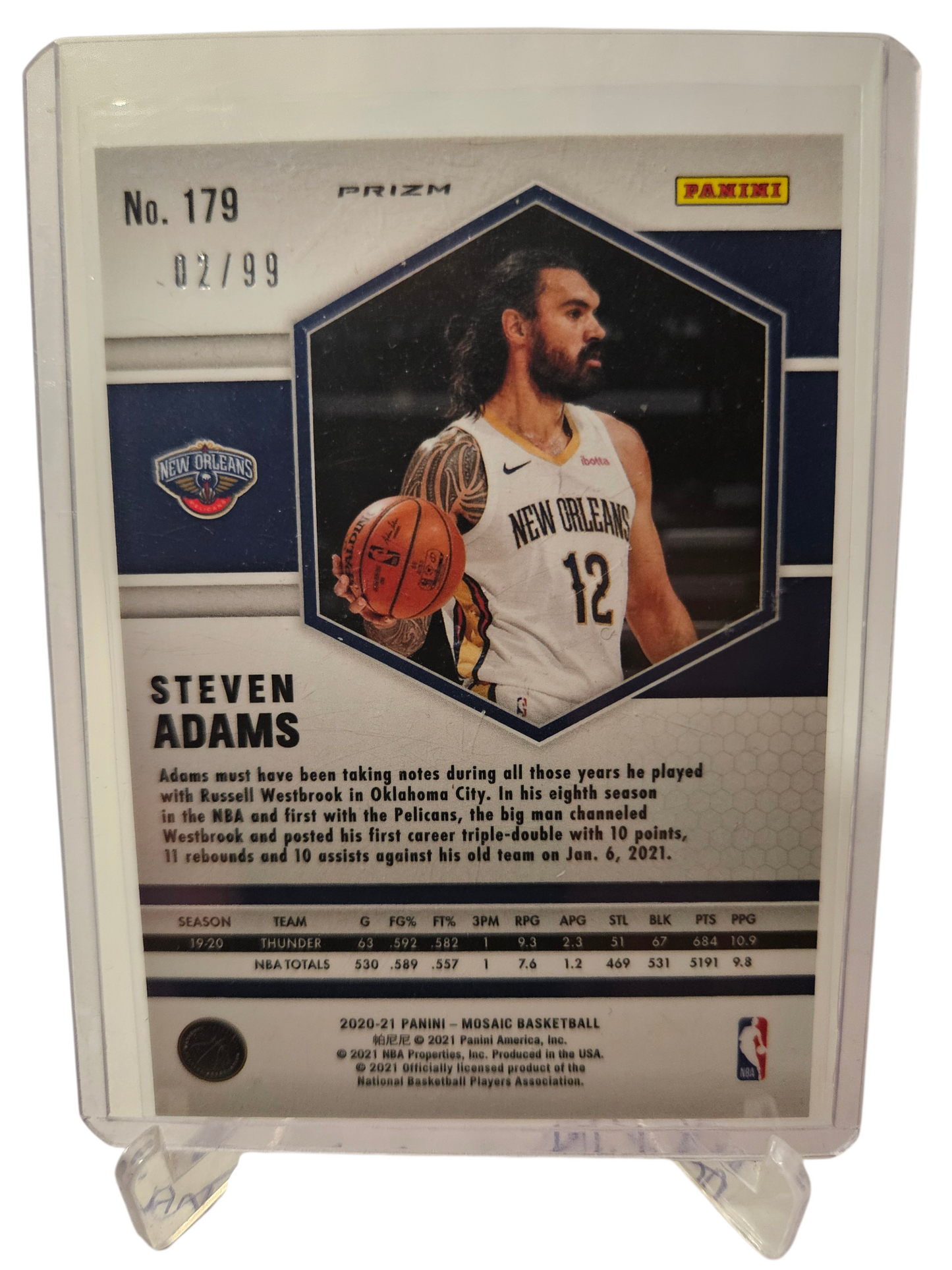 2020-21 Panini Mosaic #179 Steven Adams Blue Mosaic Prizm 02/99