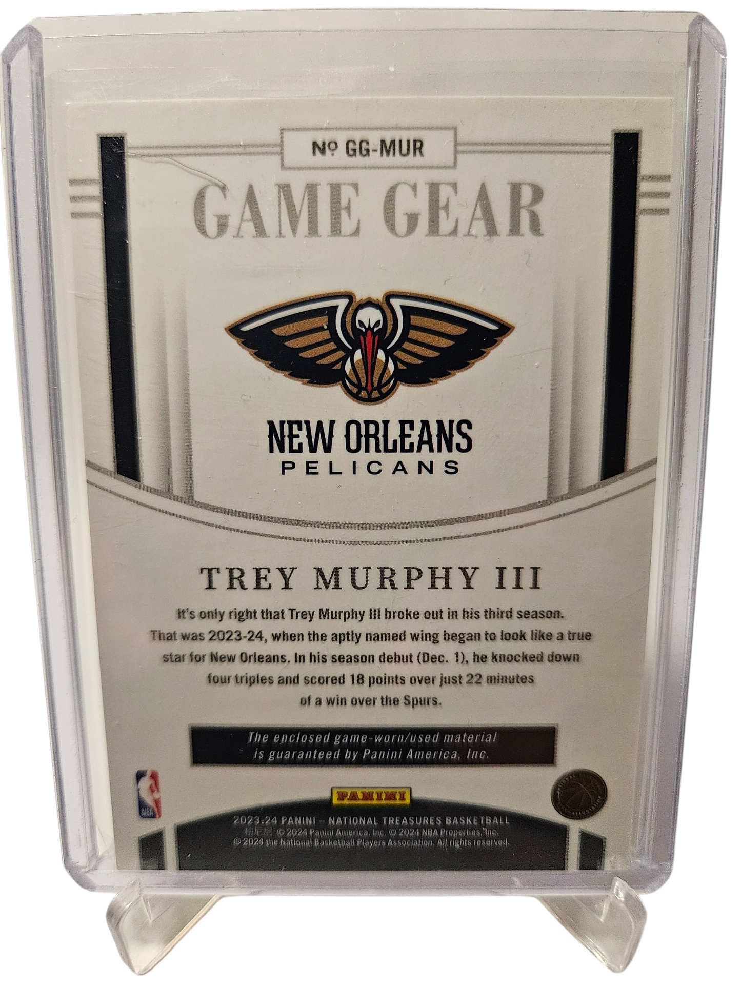 2023-24 Panini National Treasures #GG-MUR Trey Murphy III Game Gear Patch Game Worn 21/25