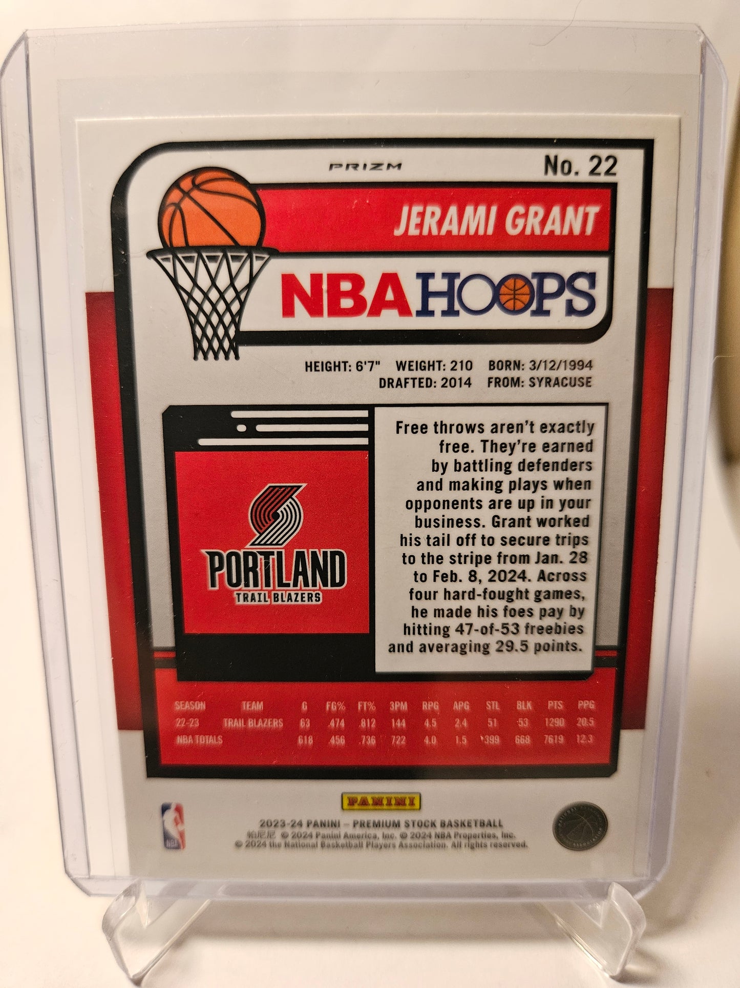 2023-24 Panini Hoops Premium Stock #22 Jerami Grant Silver Cracked Ice Prizm