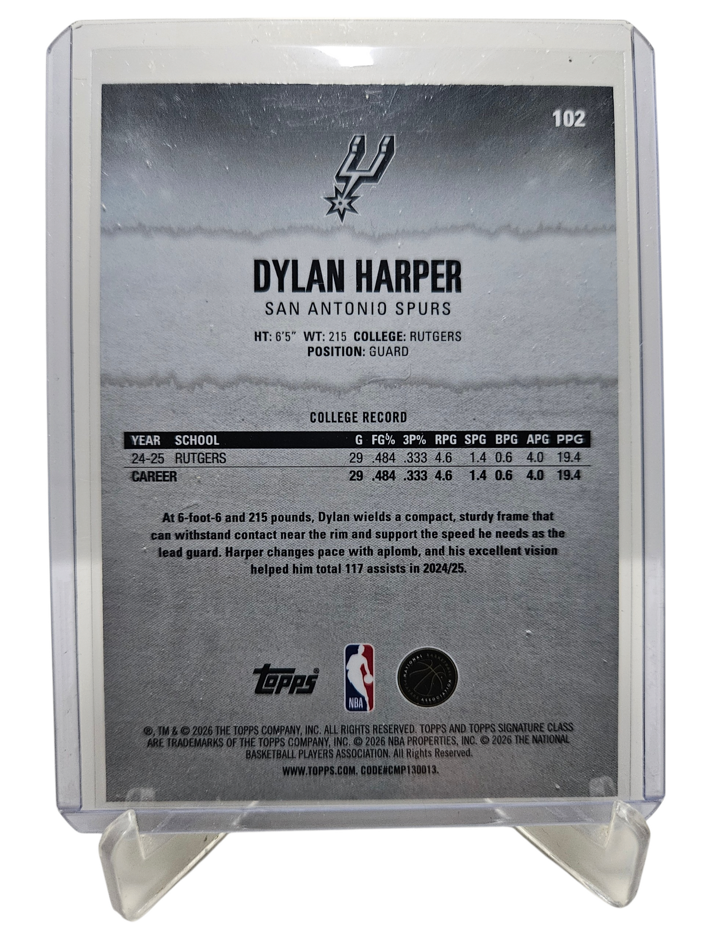 2025-26 Topps Signature Class #102 Dylan Harper Rookie Card Chrome