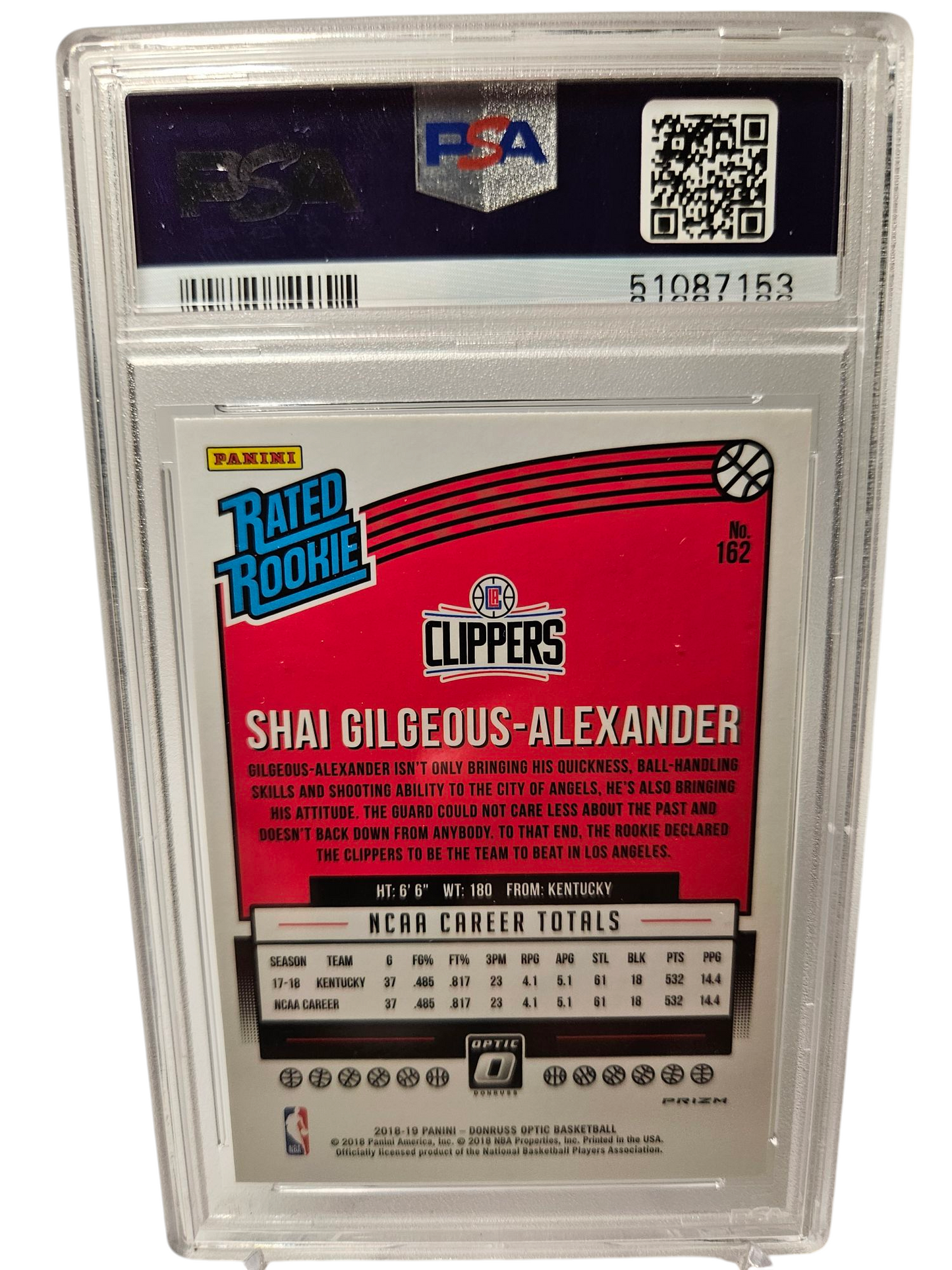 2018 Panini Donruss Optic #182 Shai Gilgeous Alexander Rated Rookie Optic Shock Prizm PSA9 Mint