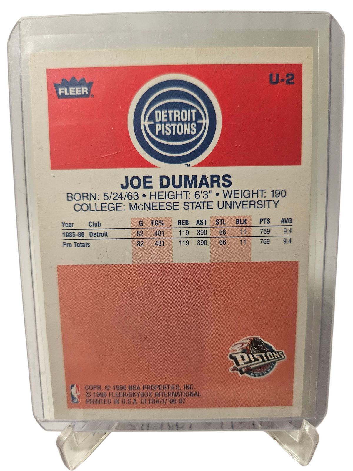 1994 Fleer Premier #U-2 Joe Dumars Ultra Decade