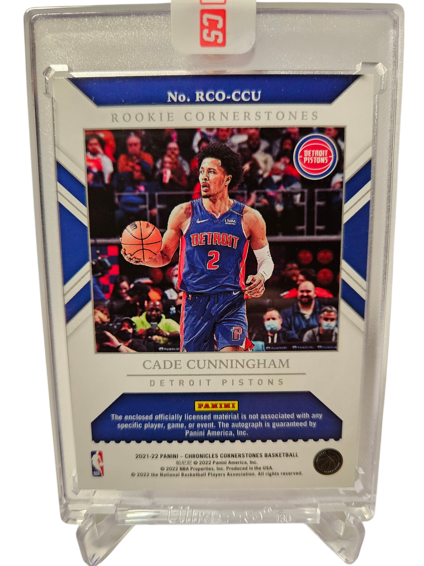 2021-22 Panini Chronicles Cornerstones #RCO-CCU Cade Cunningham Rookie Cornerstones Quad Patch On Card Autograph True RPA 94/99