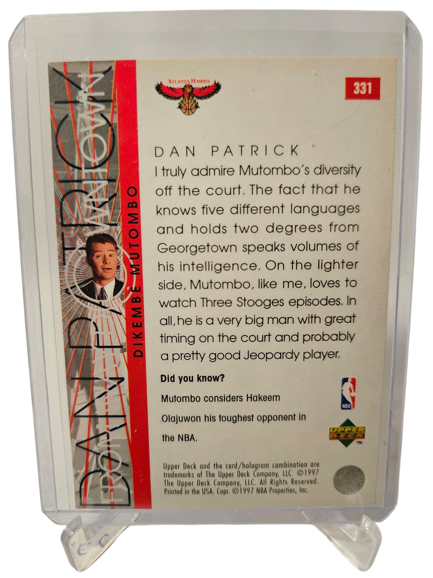 1997 Upper Deck #331 Dikembe Mutombo From Way Down Town