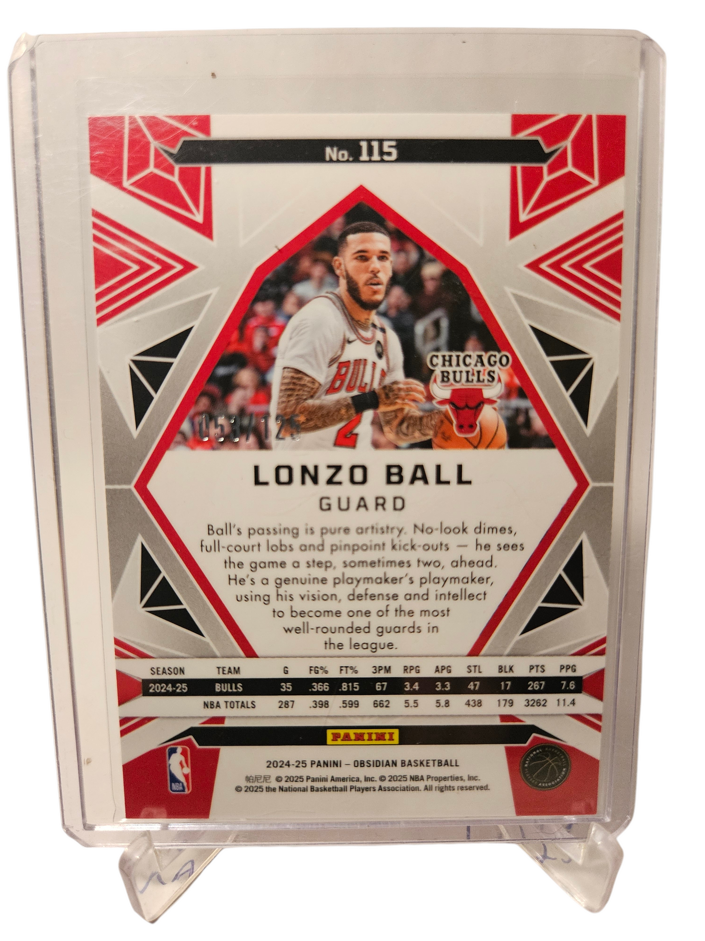 2024-25 Panini Obsidian #115 Lonzo Ball Orange Flood 053/125