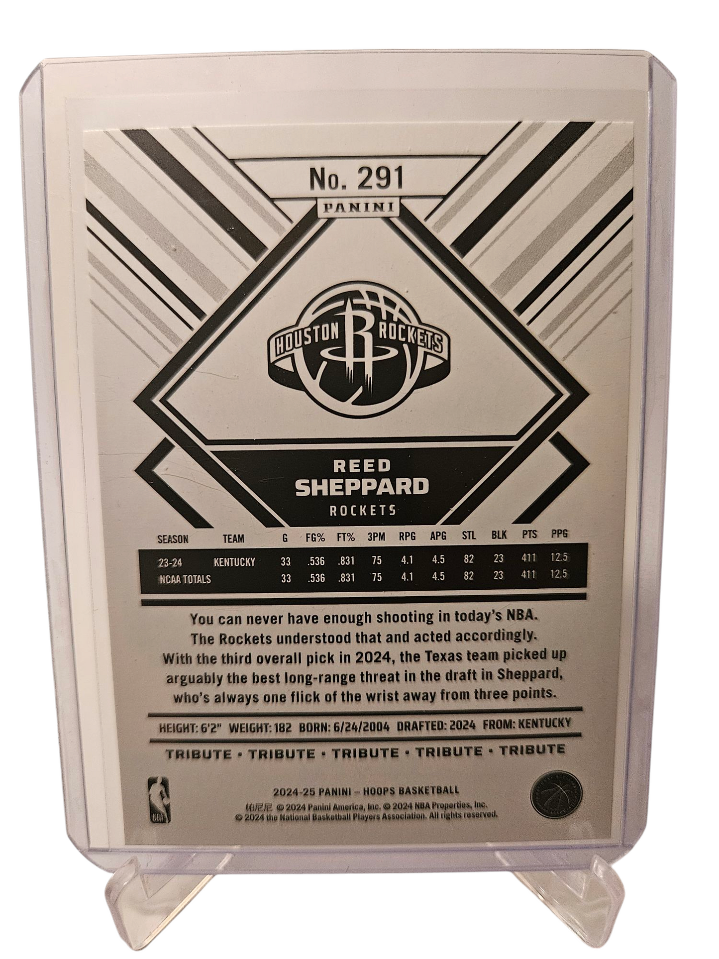 2024-25 Panini Hoops #291 Reed Sheppard Rookie Card Tribute