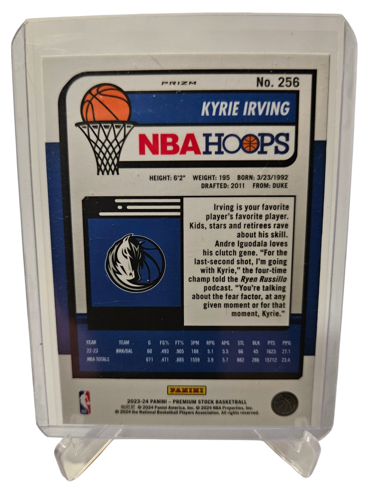 2023-24 Panini Hoops Premium Stock #256 Kyrie Irving Silver Cracked Ice Prizm