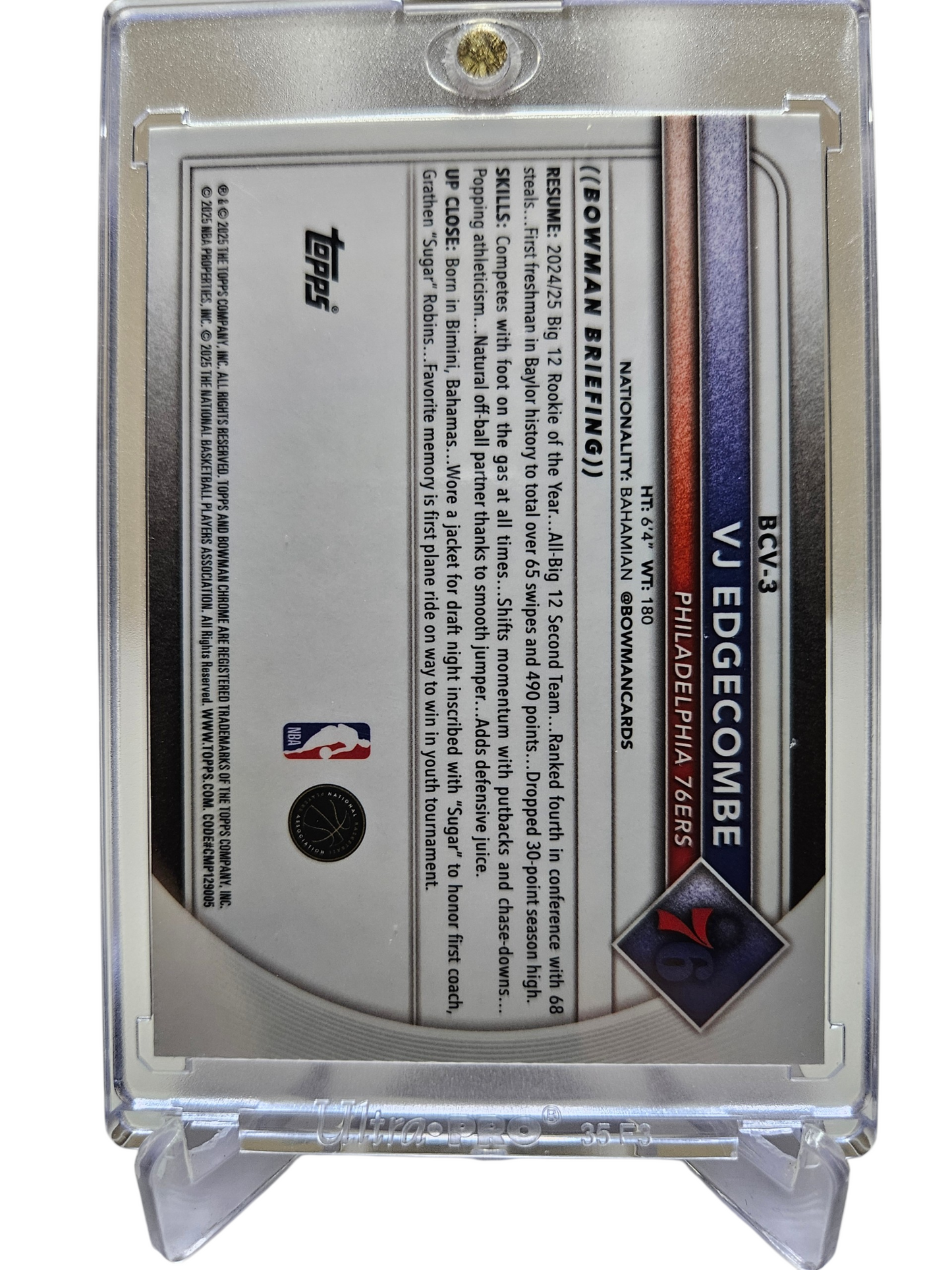 2025 Topps Bowman Chrome #3 VJ Edgecombe Rookie Card Purple Refractor 138/199