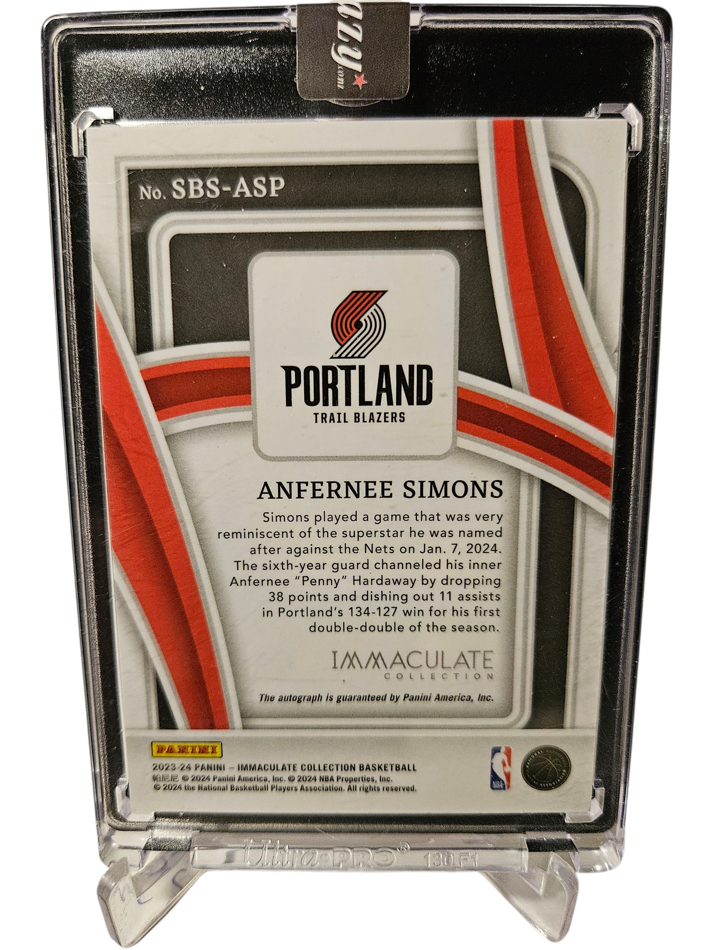 2023-24 Panini Immaculate #SBS-ASP Anfernee Simons Autograph Green 1/5