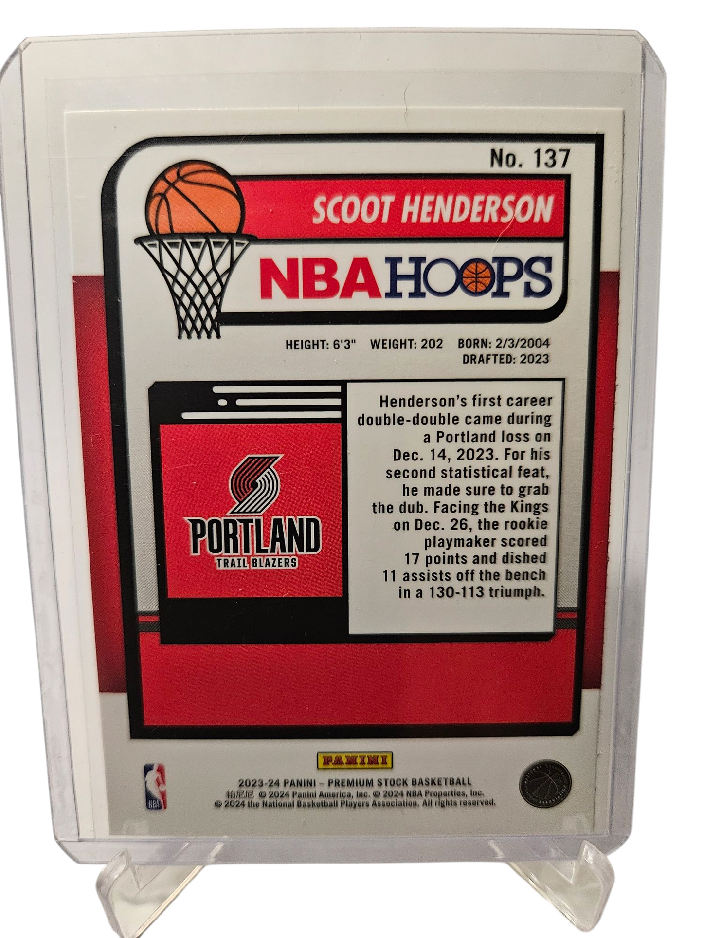 2023-24 Panini Hoops Premium Stock #137 Scoot Henderson Rookie Card