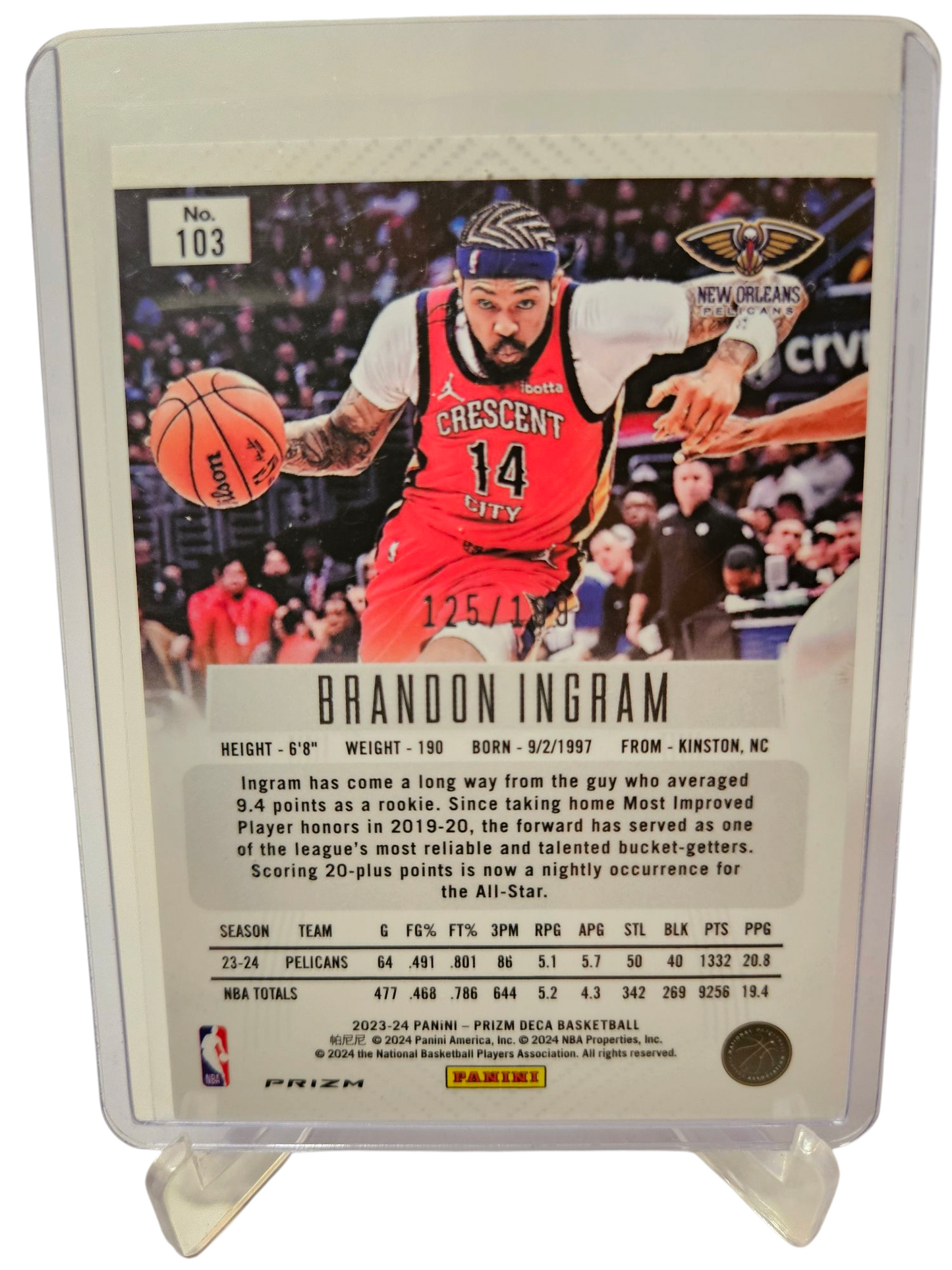 2023-24 Panini Prizm Deca #103 Brandon Ingram Red Prizm 125/199
