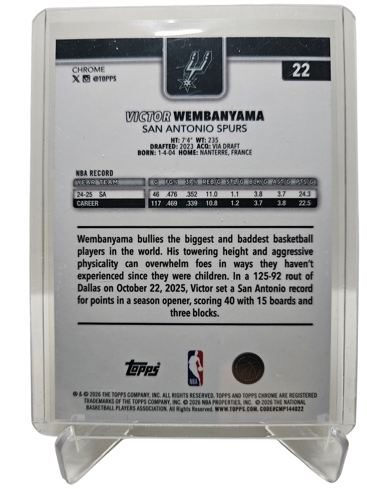 2025-26 Topps Chrome #22 Victor Wembanyama