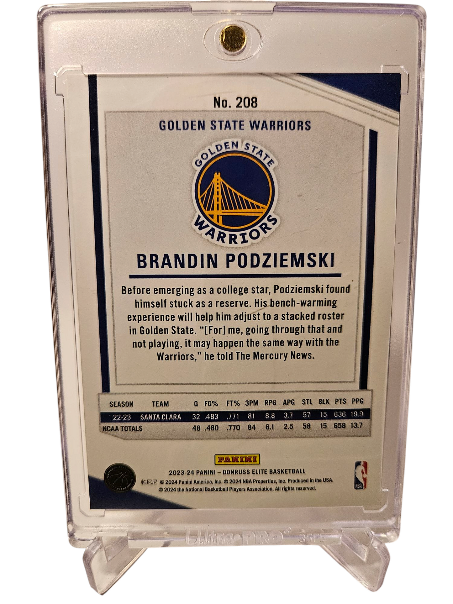 2023-24 Panini Donruss Elite #208 Brandin Podziemski Rookie Card Elite Purple 42/49