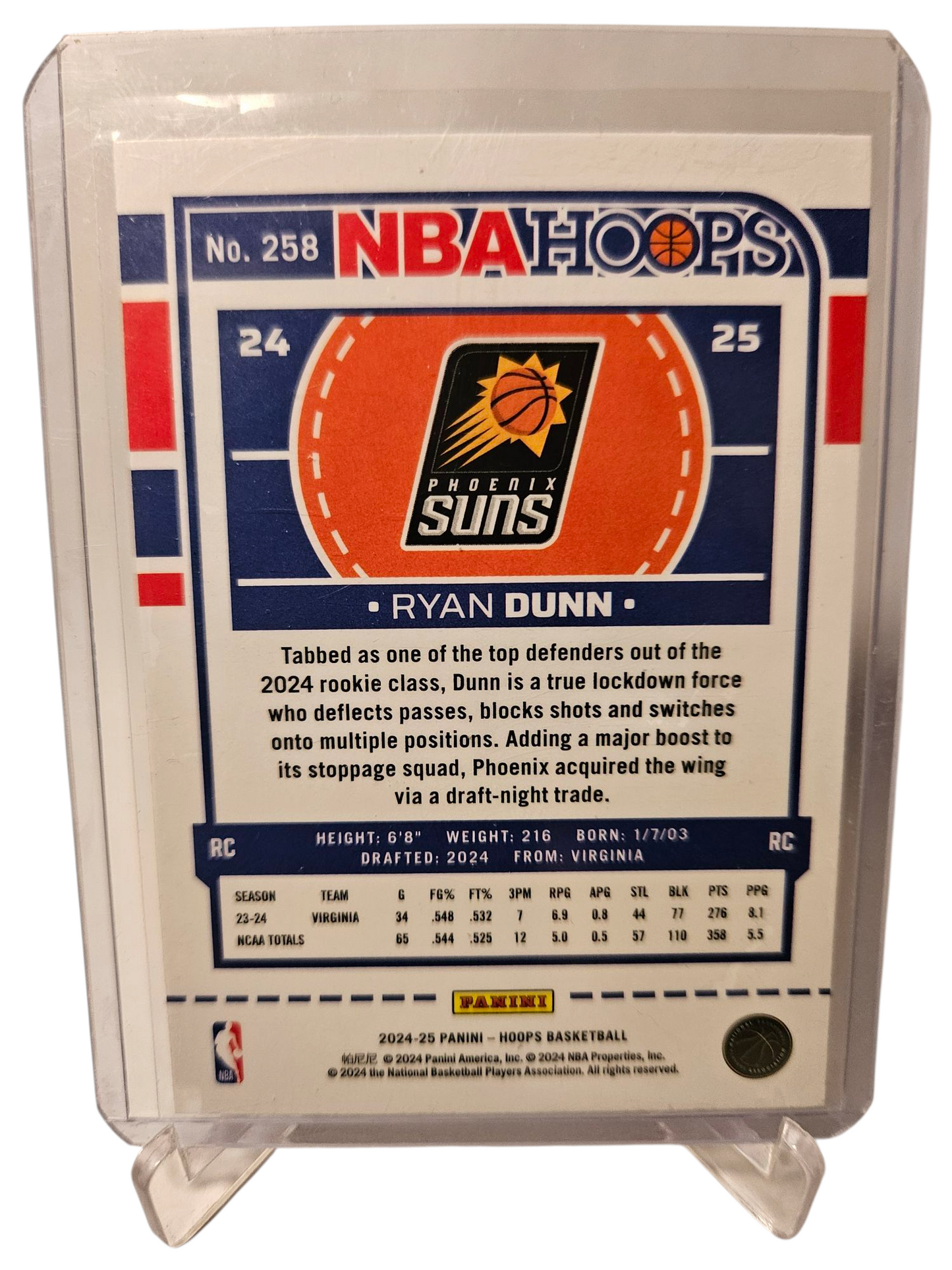 2024-25 Panini Hoops #25 Ryan Dunn Rookie CardHoops Premium