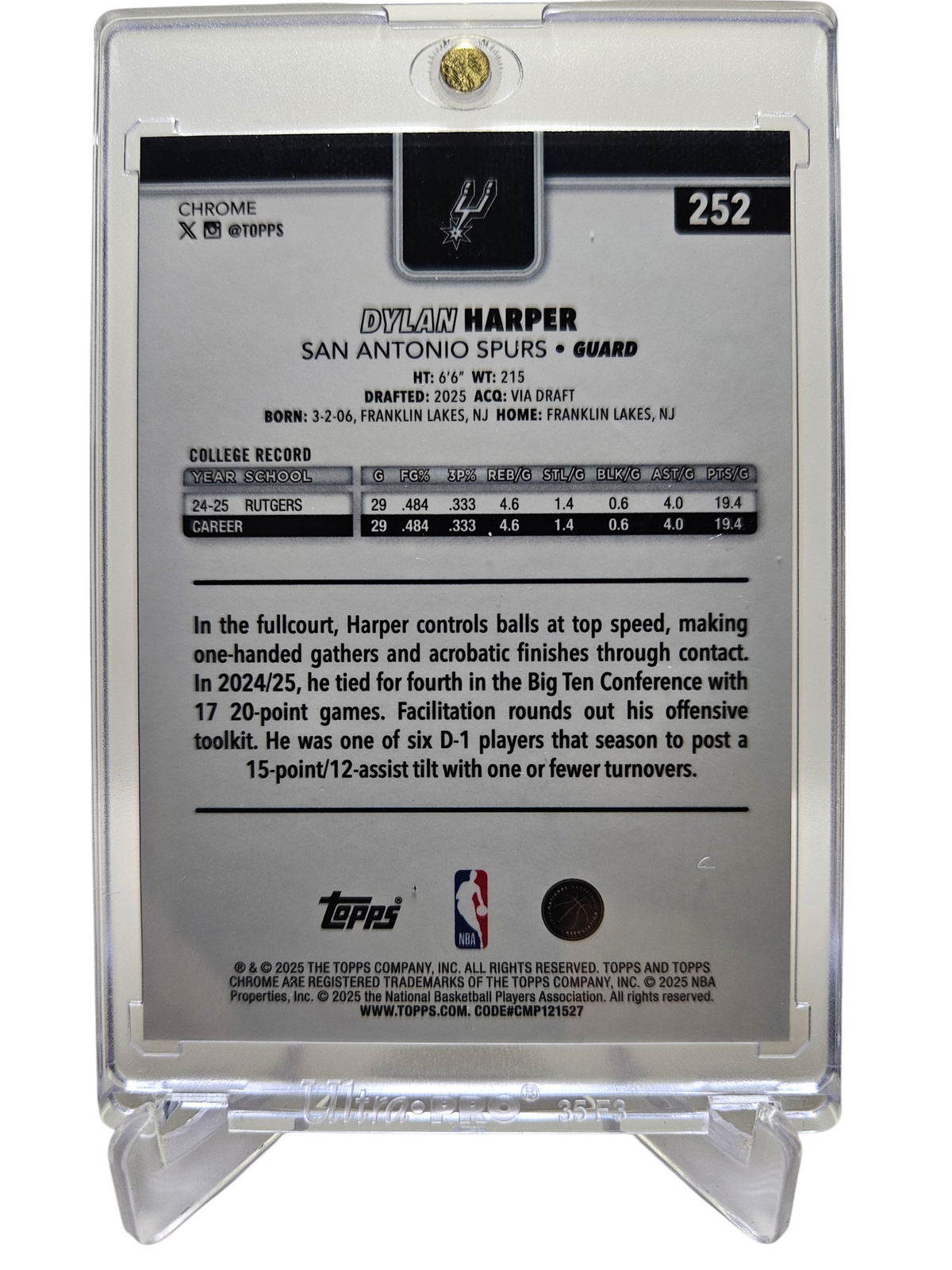 2025-26 Topps Chrome #252 Dylan Harper Rookie Card