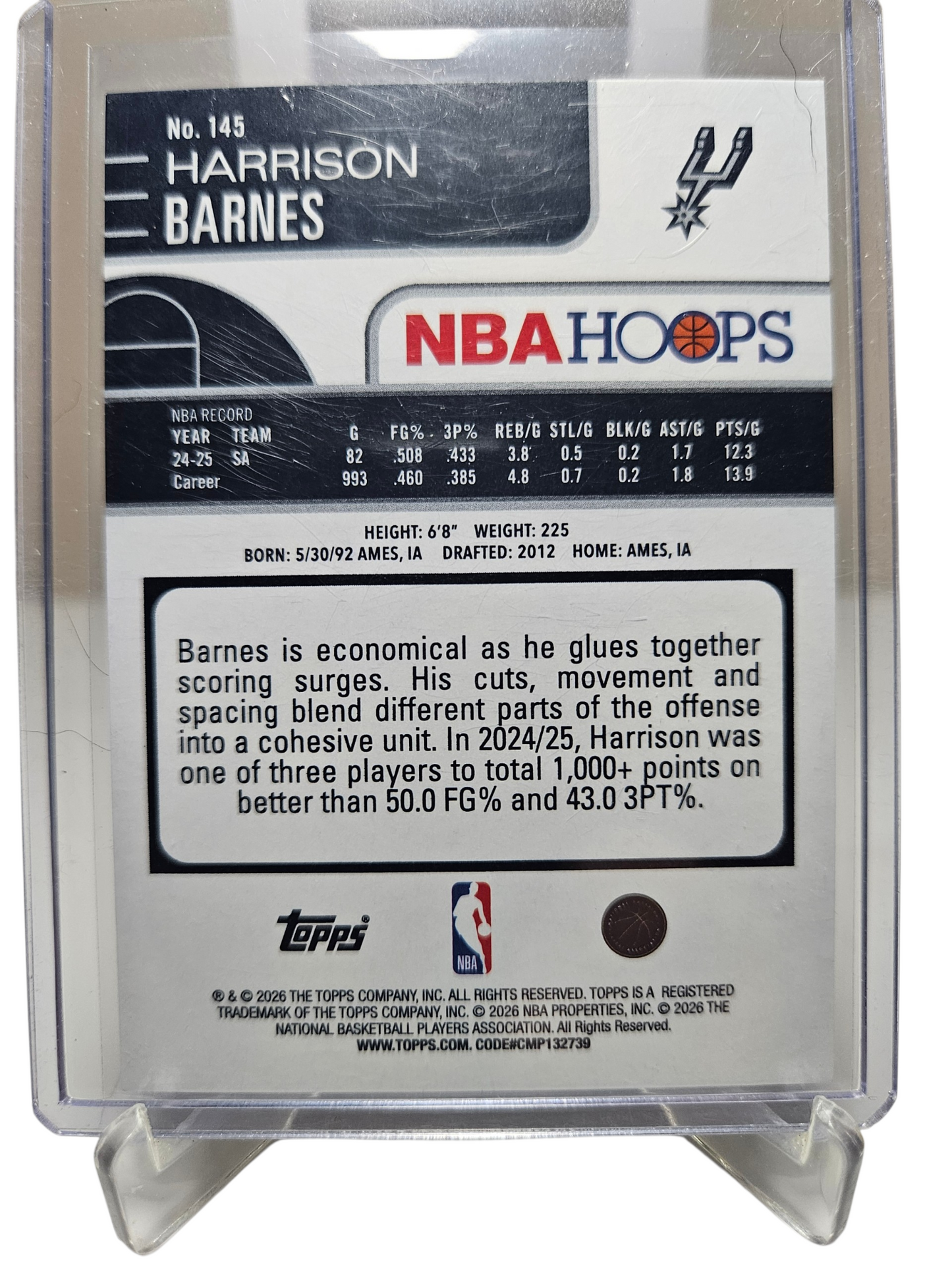 2022-26 Topps Hoops #145 Harrison Barnes Rainbow Foil