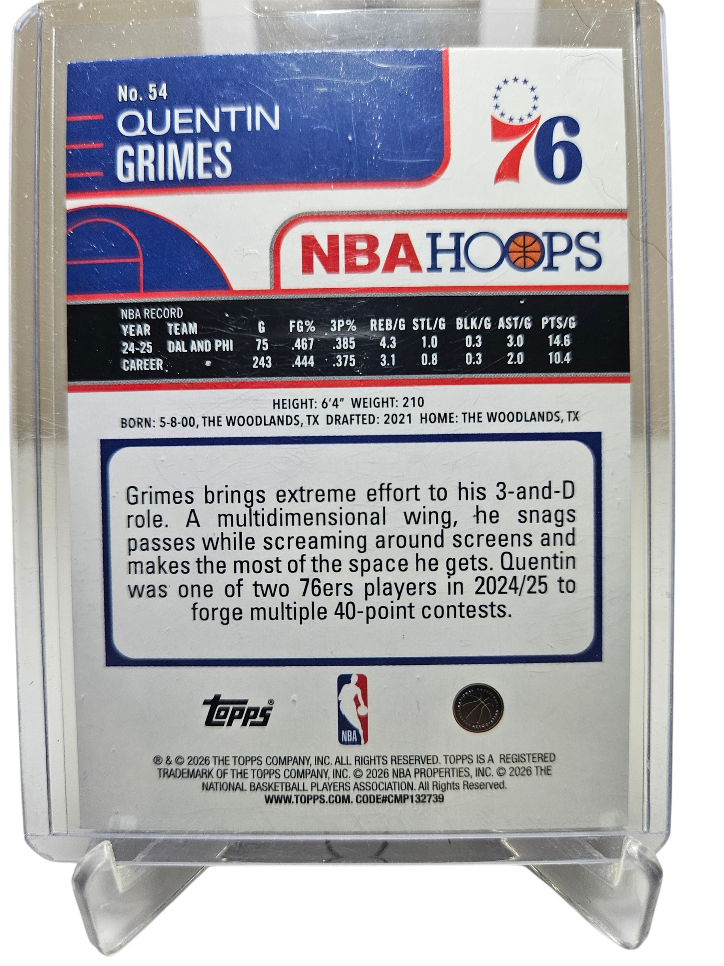 2025-26 Topps Hoops #54 Quentin Grimes Blue Pixel Burst 047/149