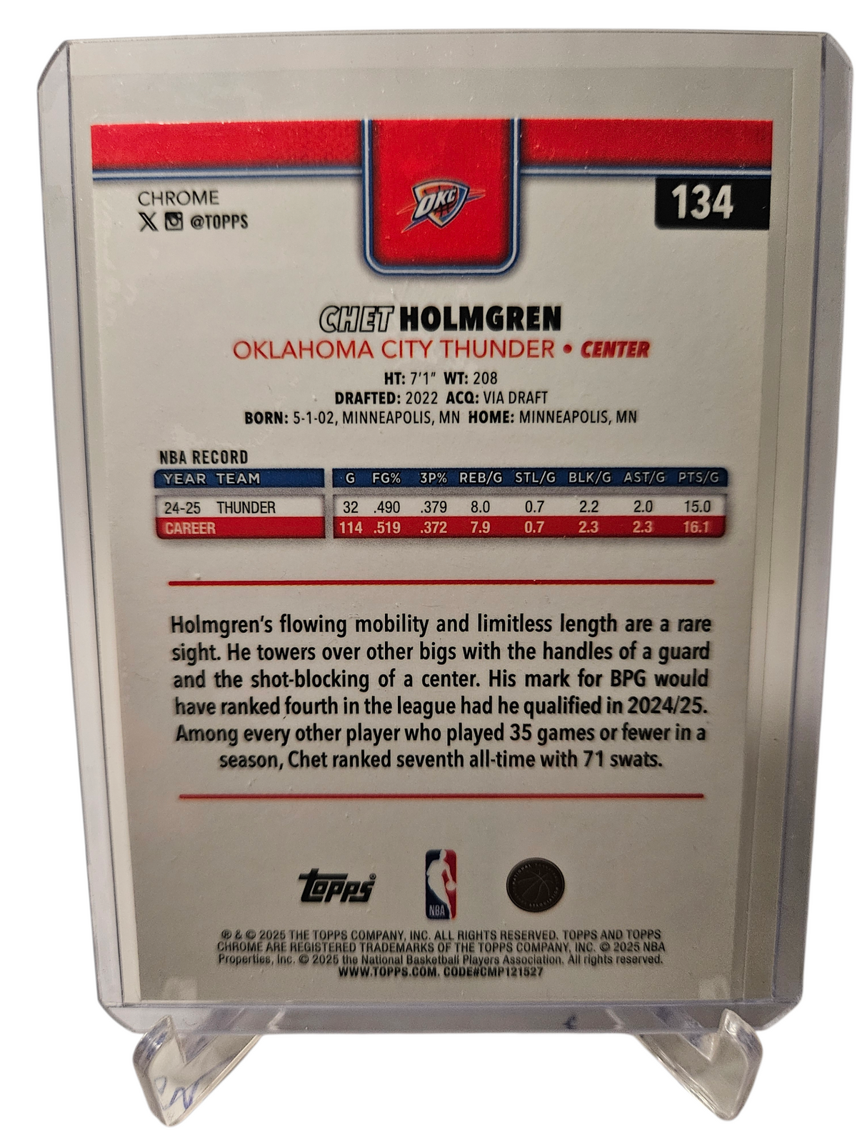 2025 Topps Chrome #134 Chet Holmgren Hyper Refractor