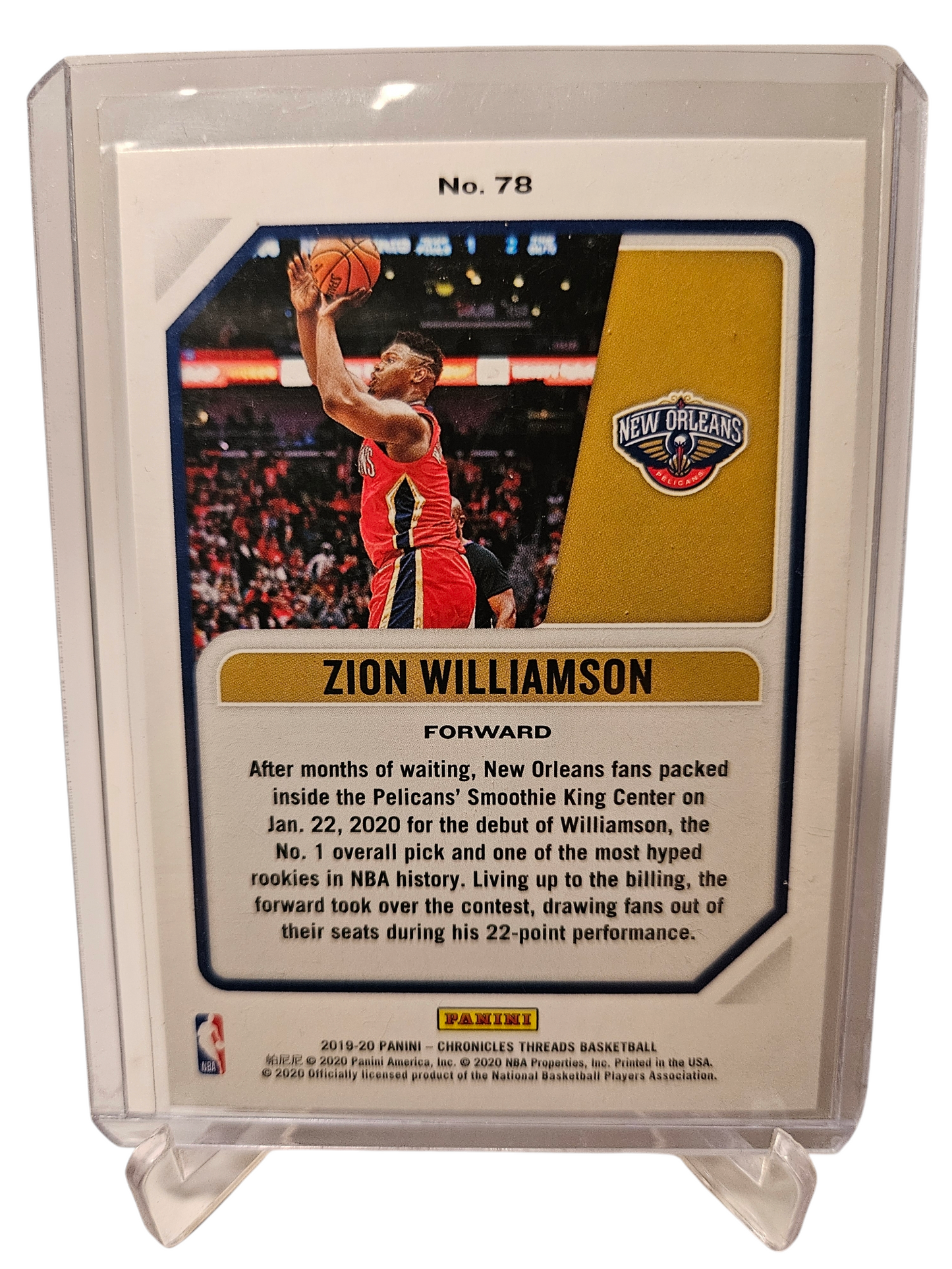 2019-20 Panini Chronicles Threads #78 Zion Williamson Rookie Card
