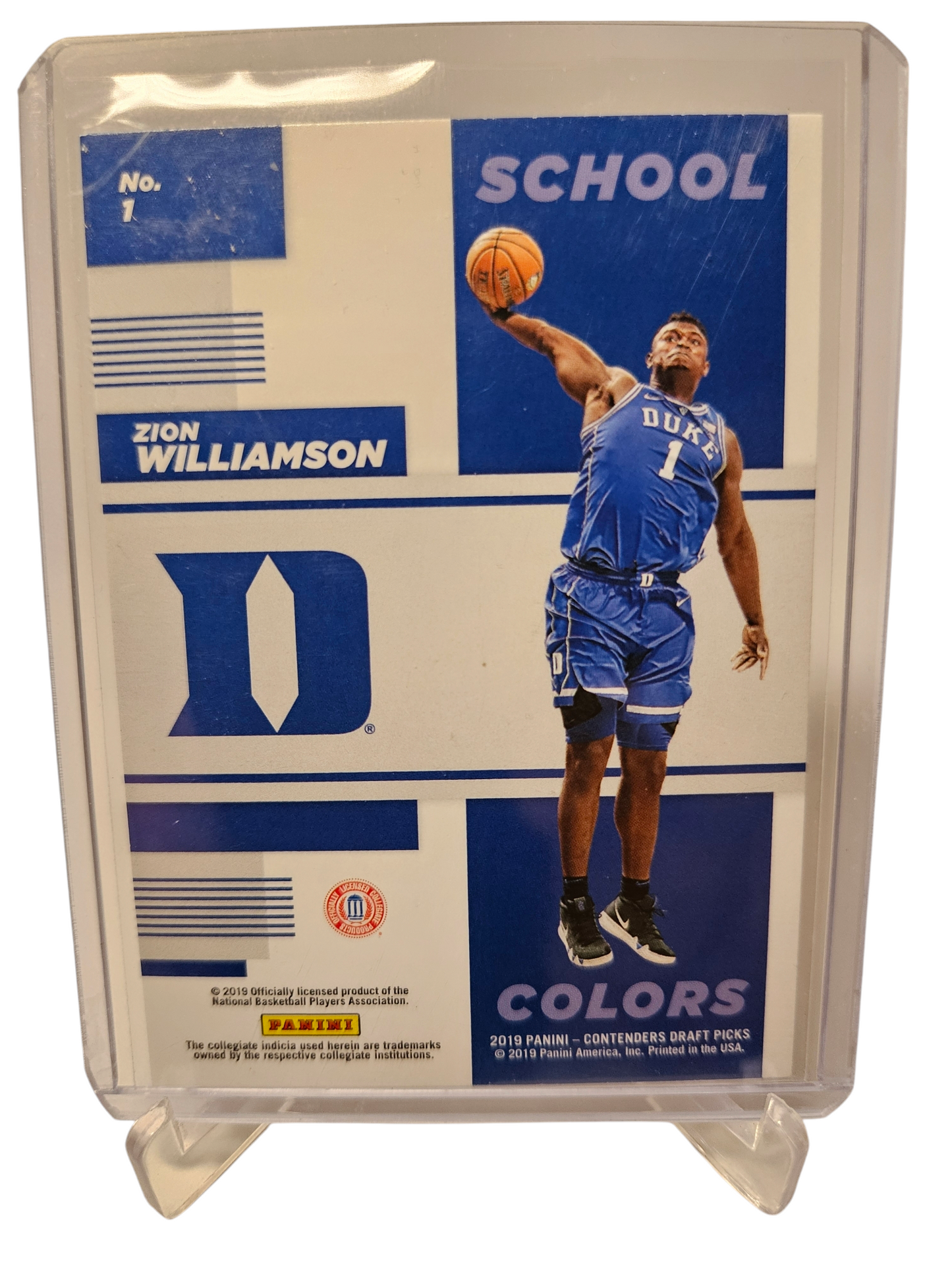 2019-20 Panini Contenders Draft Picks #1 Zion Williamson Rookie Card School Colors Draft Picks