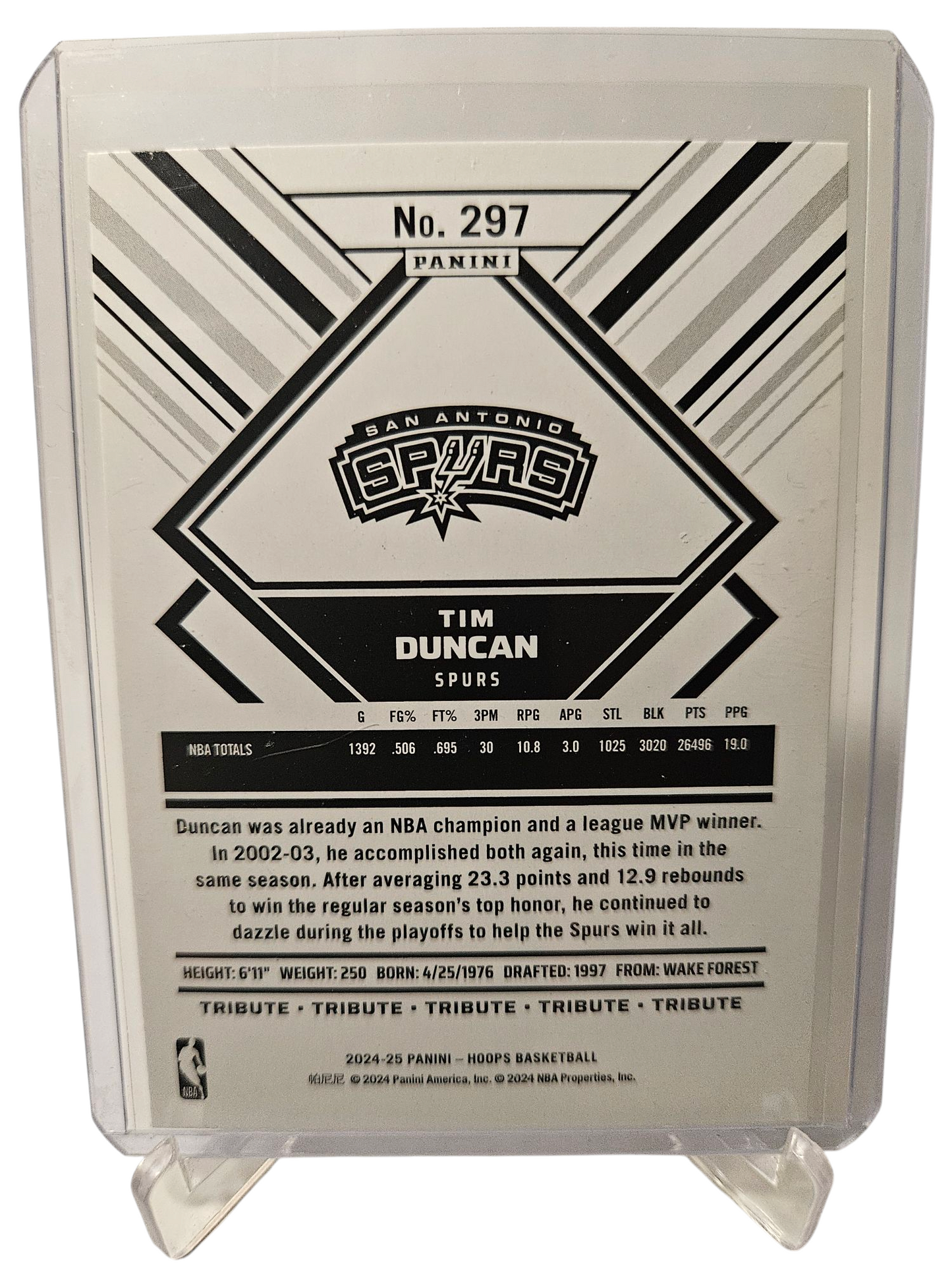 2024-25 Panini Hoops #297 Tim Duncan Hoops Tribute