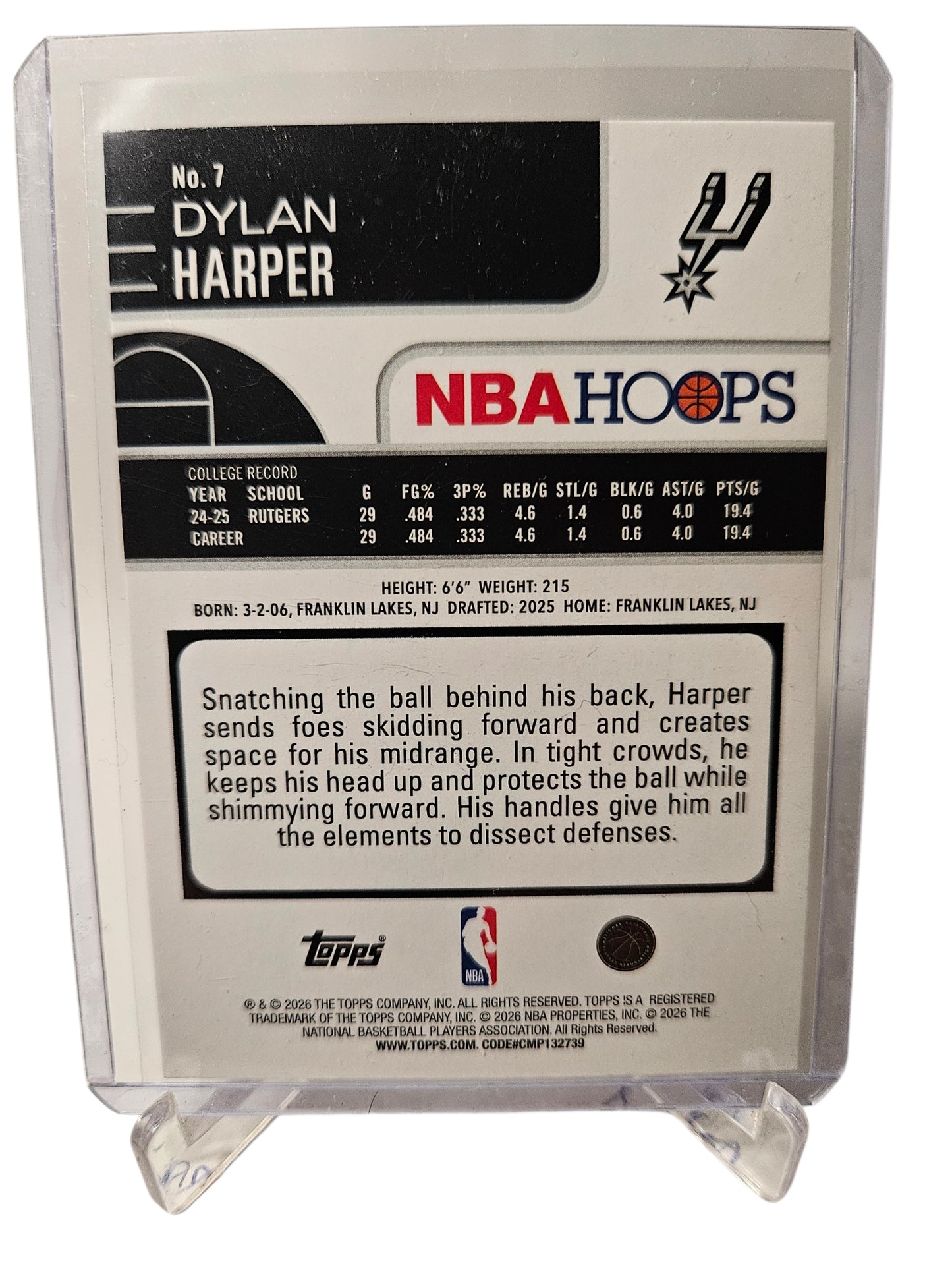 2025-26 Topps Hoops #7 Dylan Harper Rookie Card