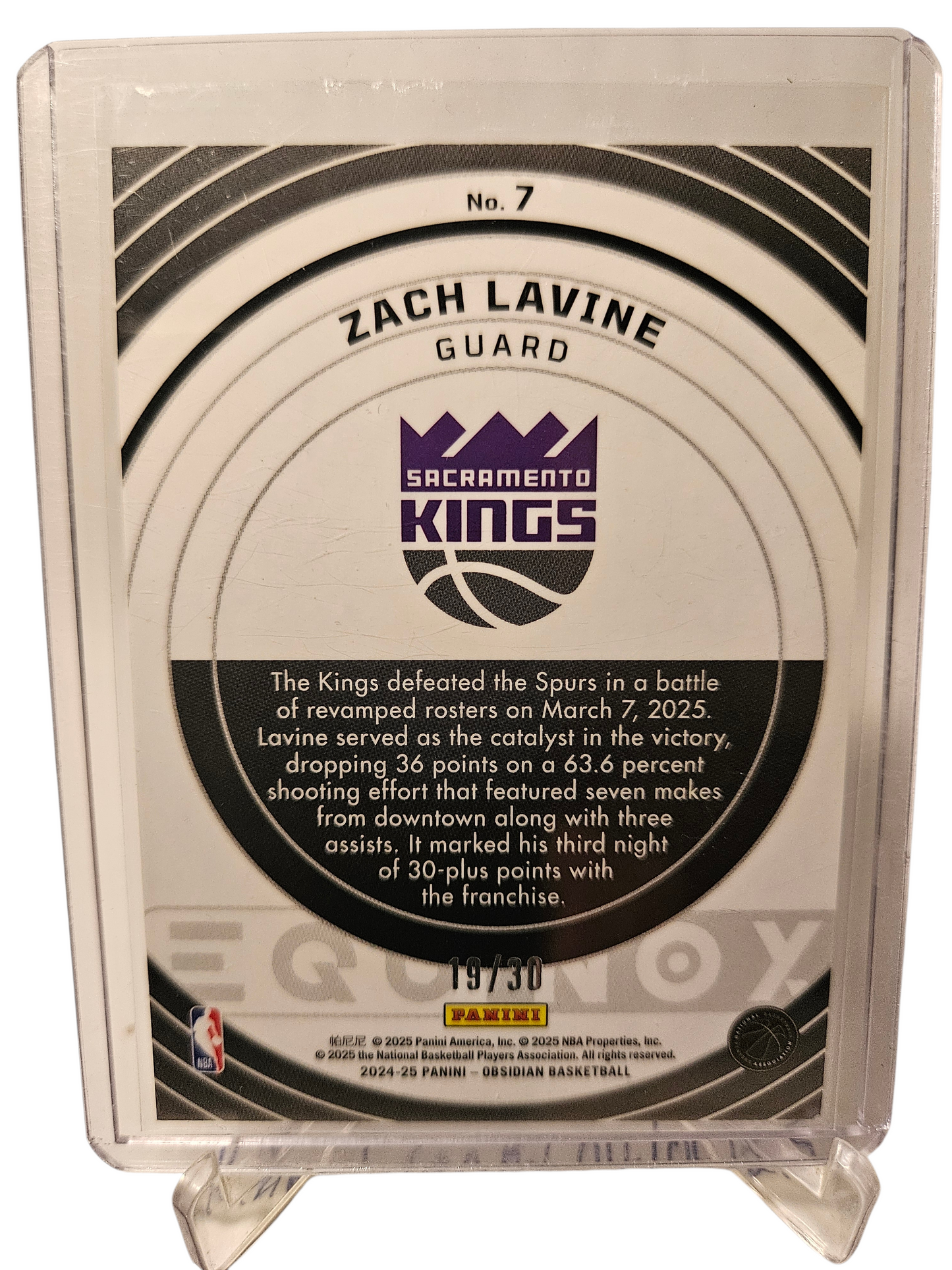 2024-25 Panini Obsidian #7 Zach Lavine Equinox White Blue 19/30