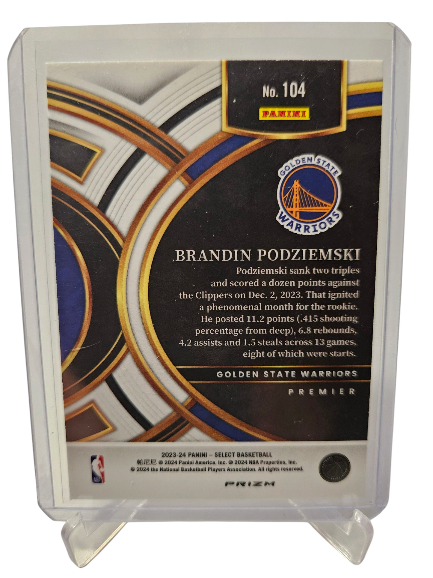 2023-24 Panini Select #104 Brandin Podziemski Rookie Card Premier Level Red Wave Prizm