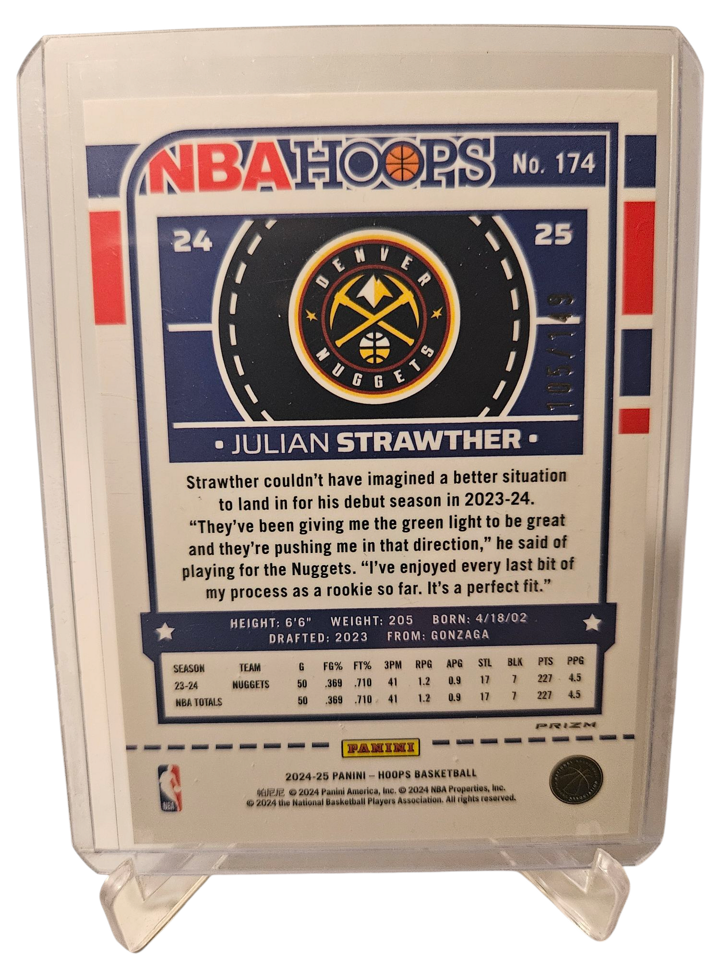 2024-25 Panini Hoops #174 Julian Strawther Green Holo 105/149