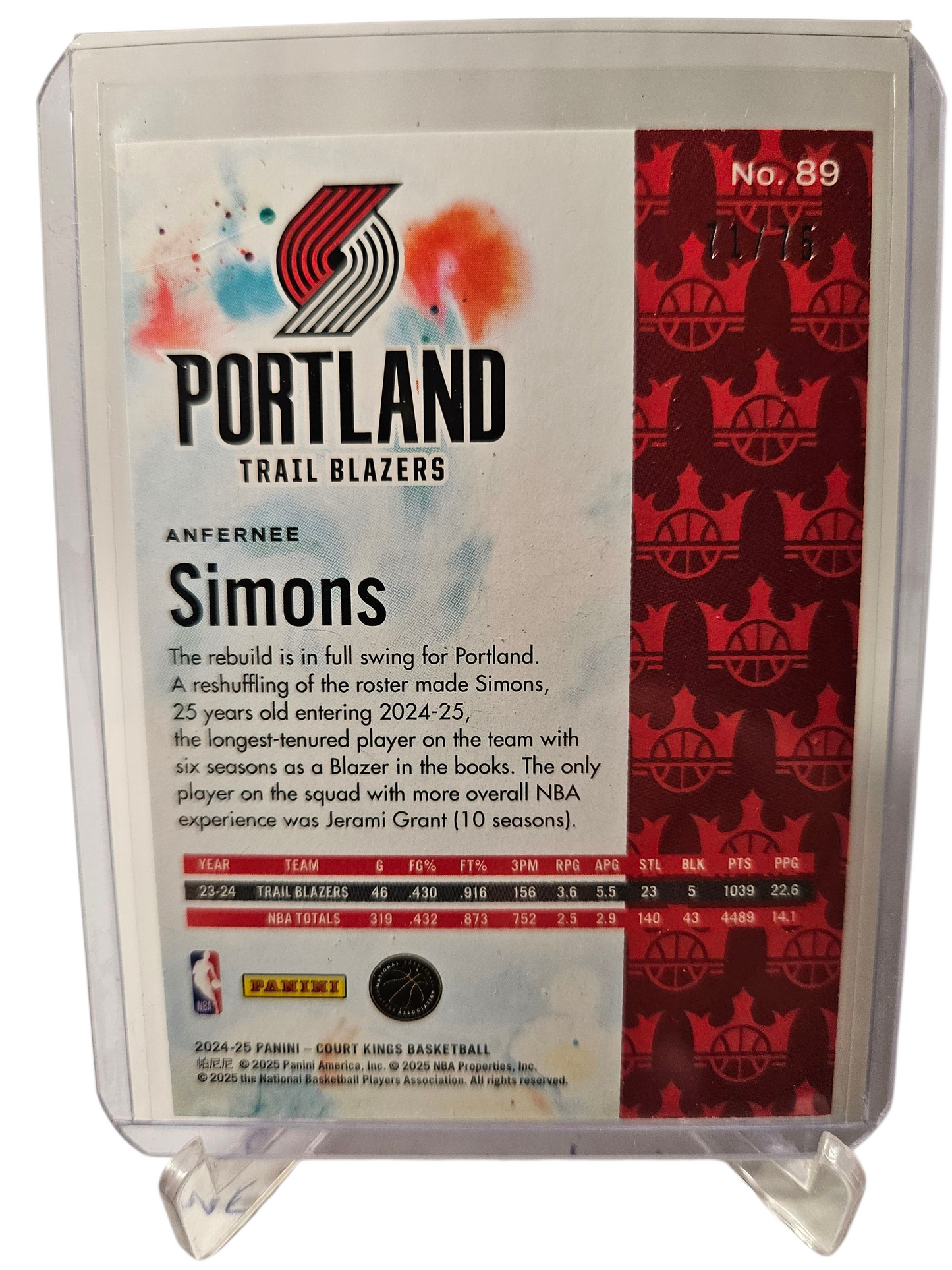 2024-25 Panini Court Kings #89 Anfernee Simons Orange 71/75