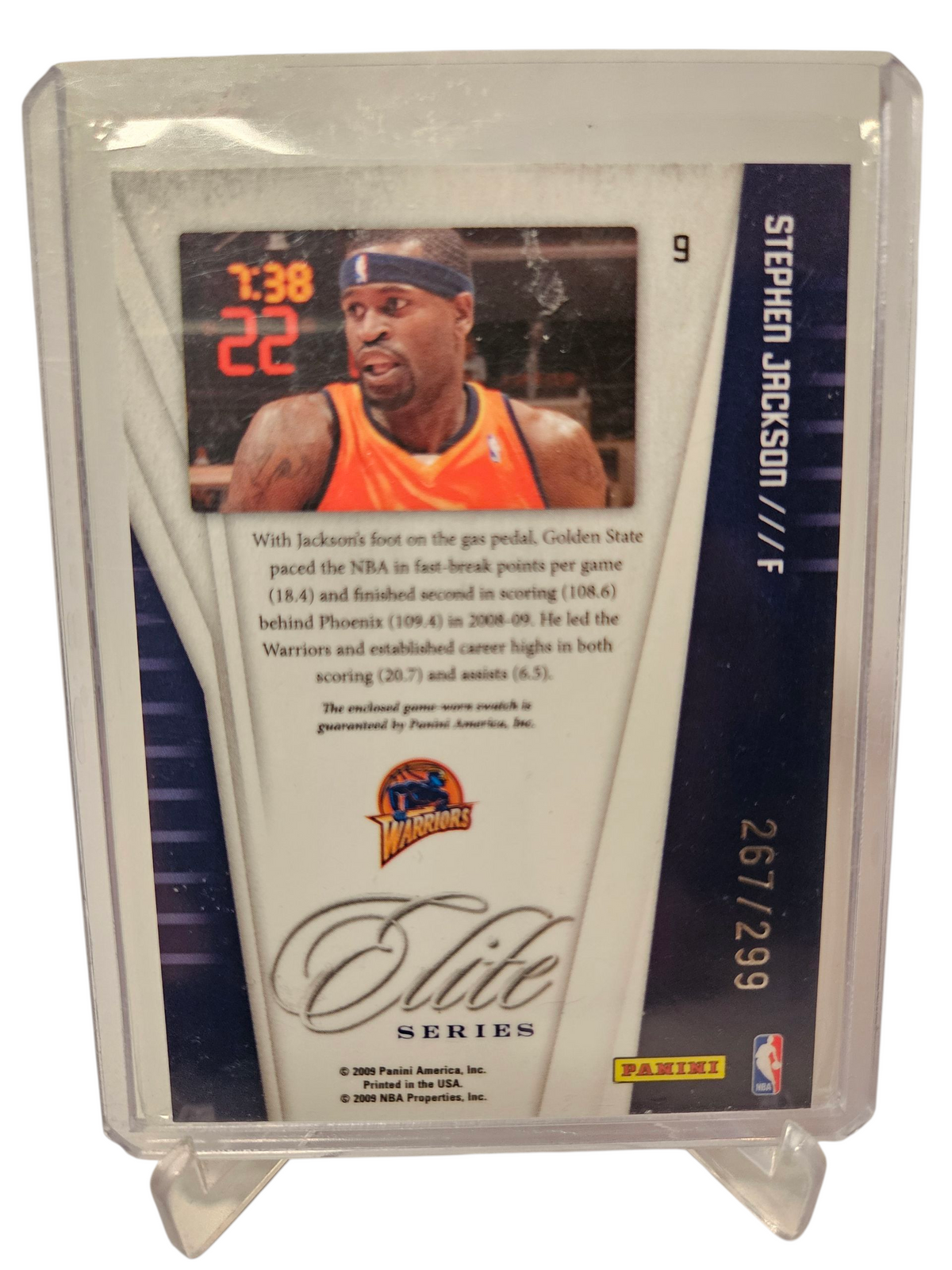 2000 Panini Donruss Elite #9 Stephen Jackson Game Worn Patch 267/299