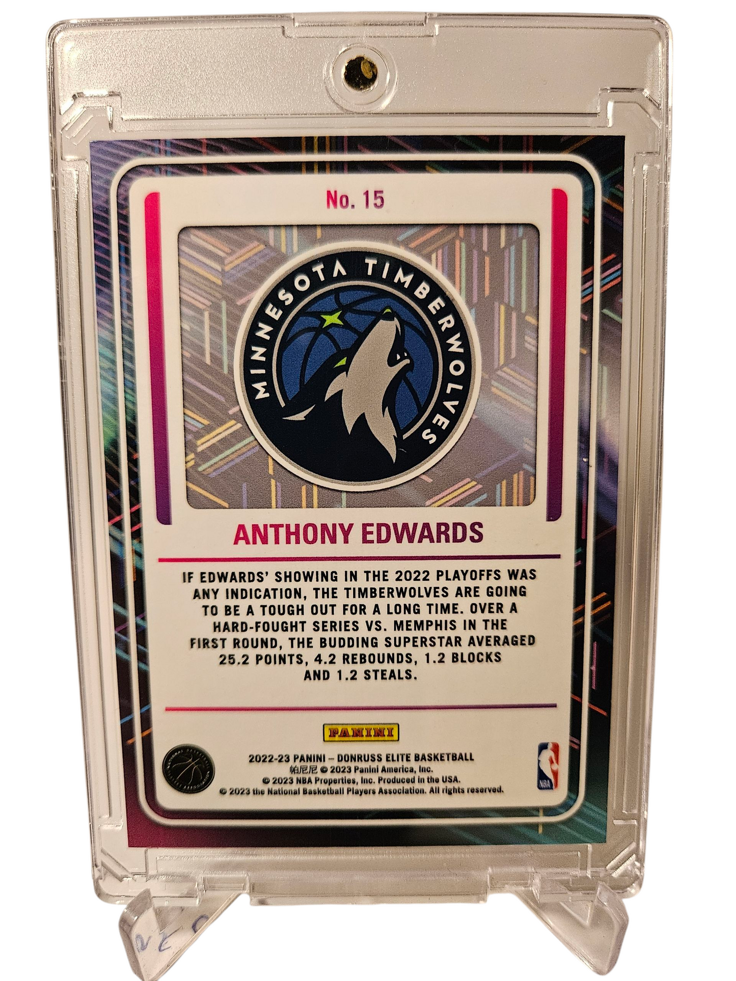 2022-23 Panini Donruss Elite #15 Anthony Edwards Dimensions Holographic Case Hit SSP