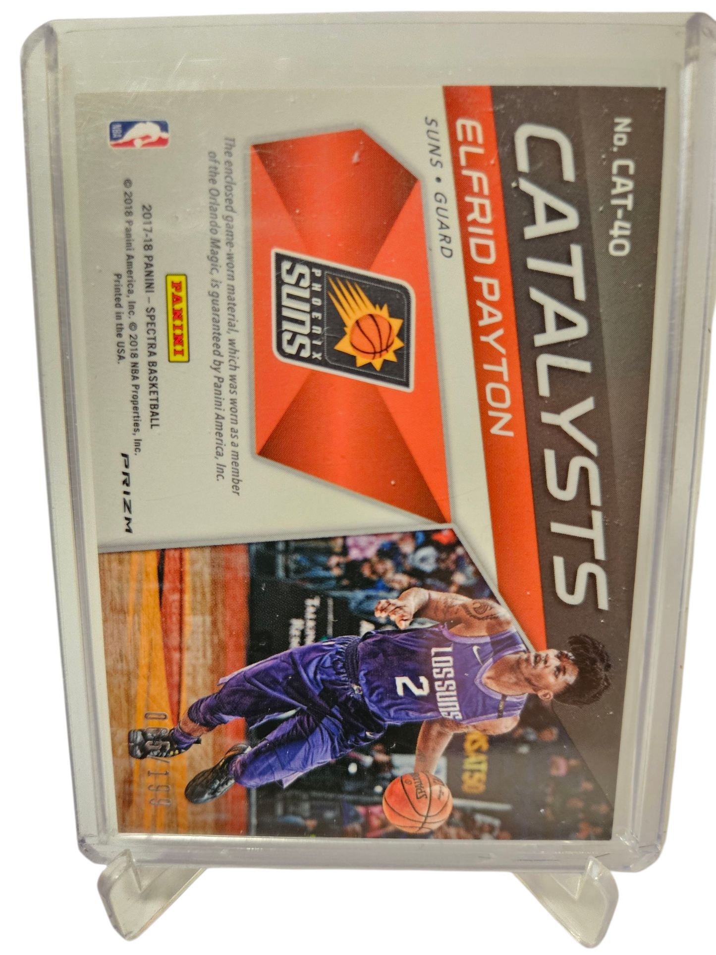2017-18 Panini Spectra #CAT-40 Elfred Payton Catalyts Silver Prizm Game Worn Patch 065/199