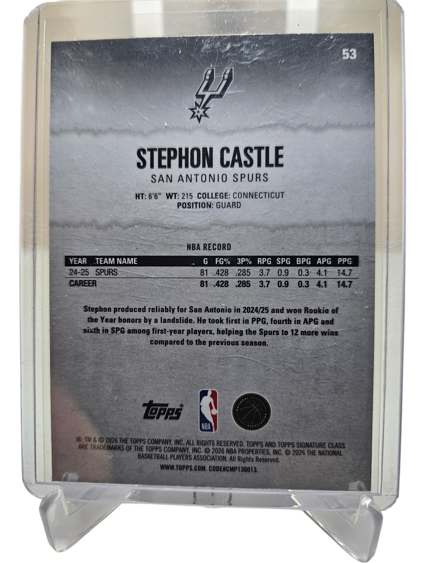 2025-26 Topps Signature Class #53 Stephon Castle Green Chrome 115/150