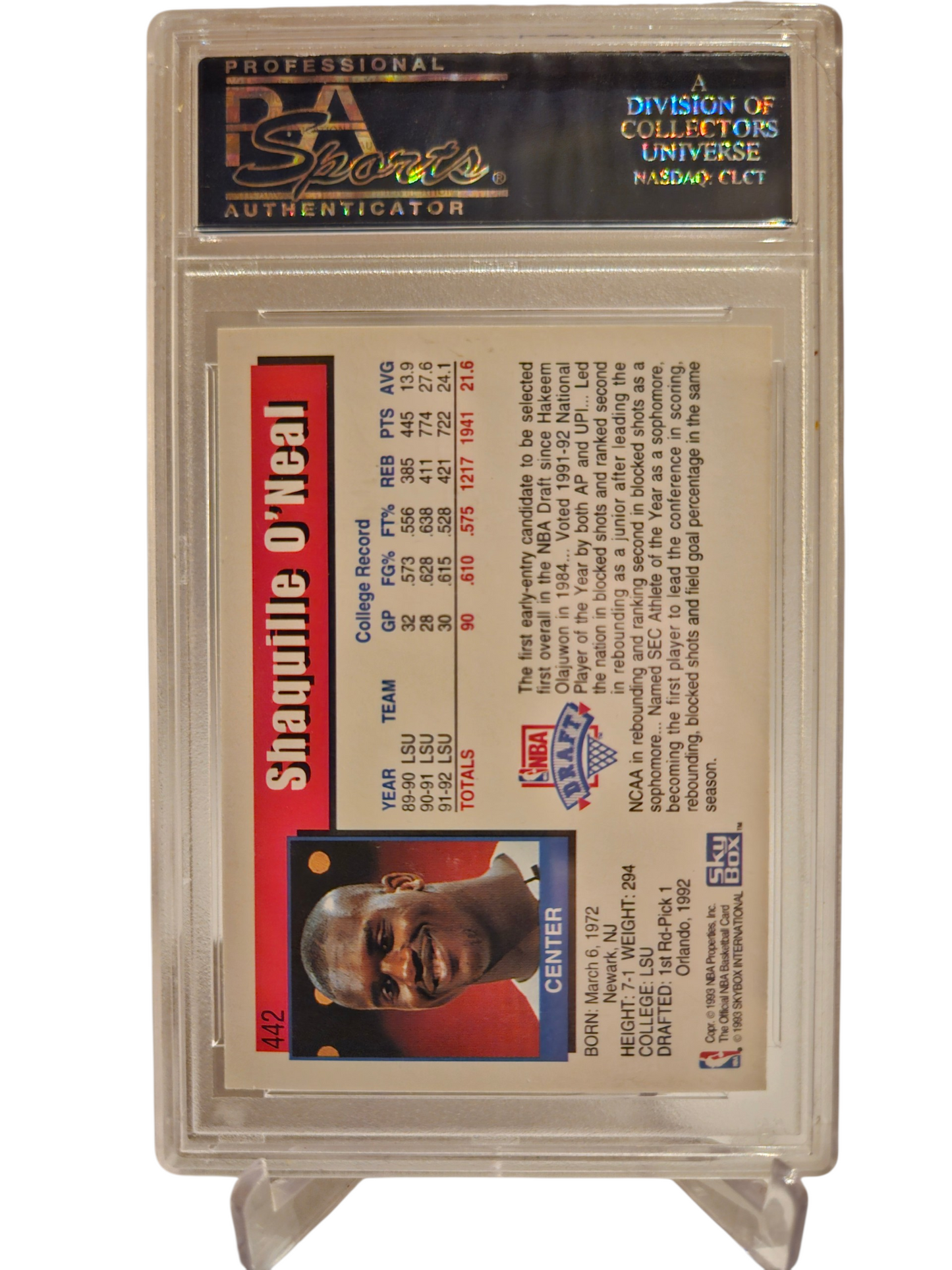1992 Hoops Shaquille O'Neal Rookie Card PSA 9 Mint