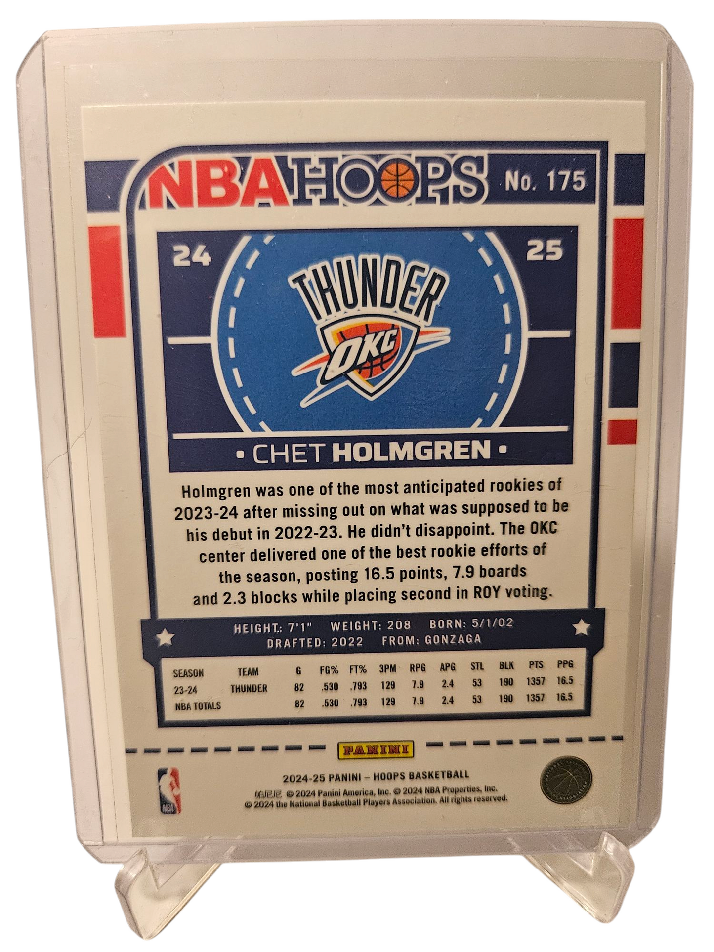 2024-25 Panini Hoops #175 Chet Holmgren Hoops Premium