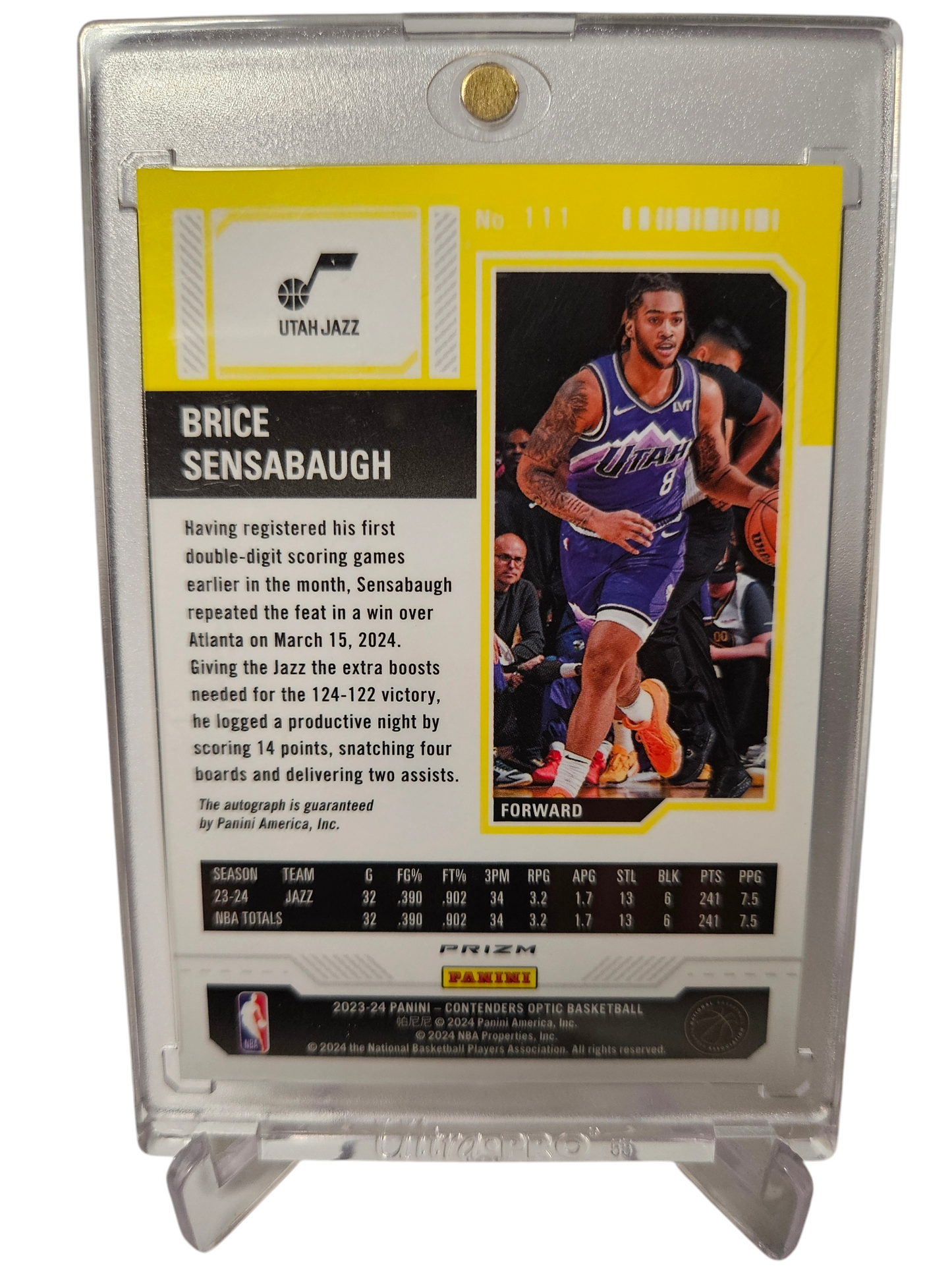 2023-24 Panini Contenders Optic #111 Brice Sensabaugh Rookie Ticket On Card Autograph Holo